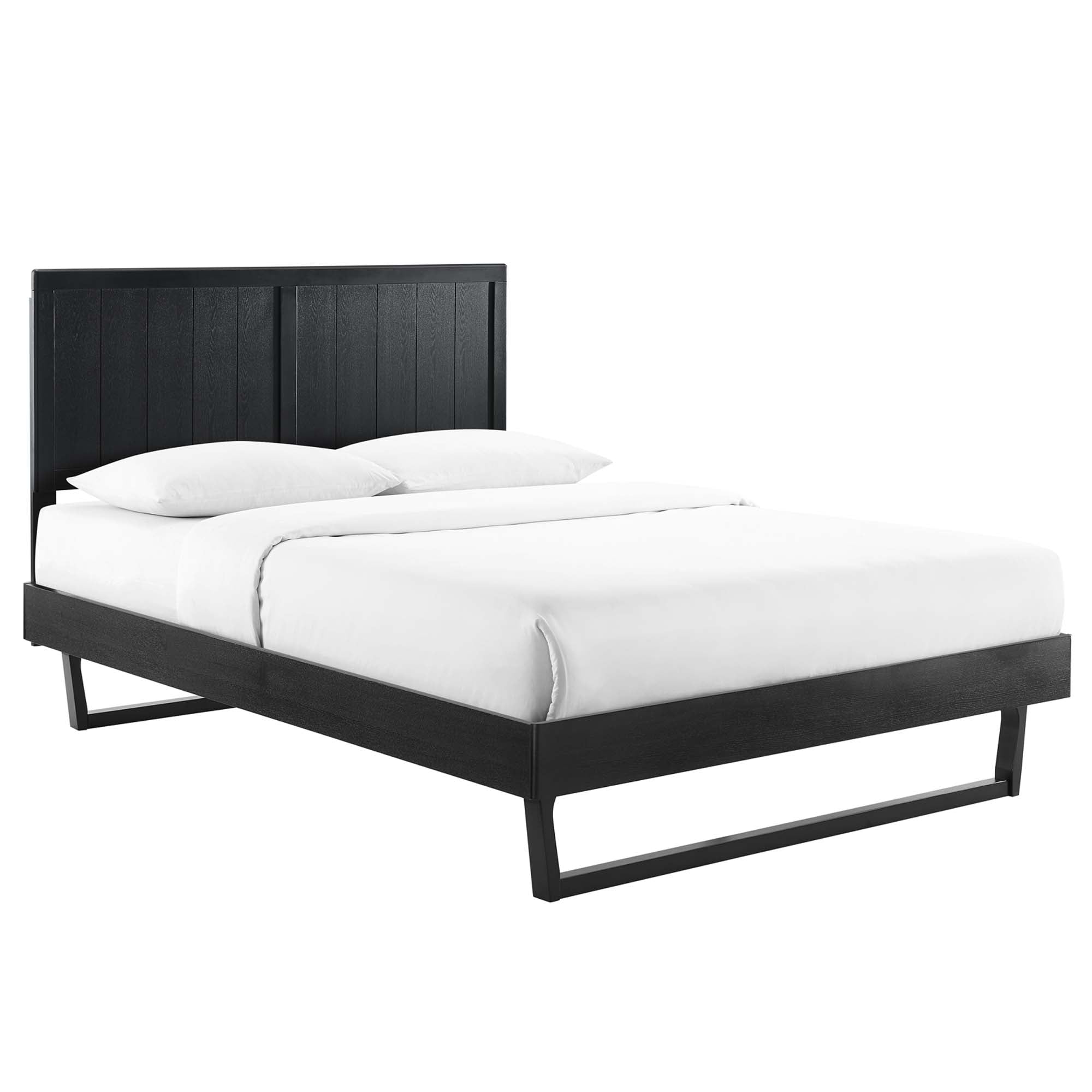 Alana Wood Full Platform Bed With Angular Frame - Black