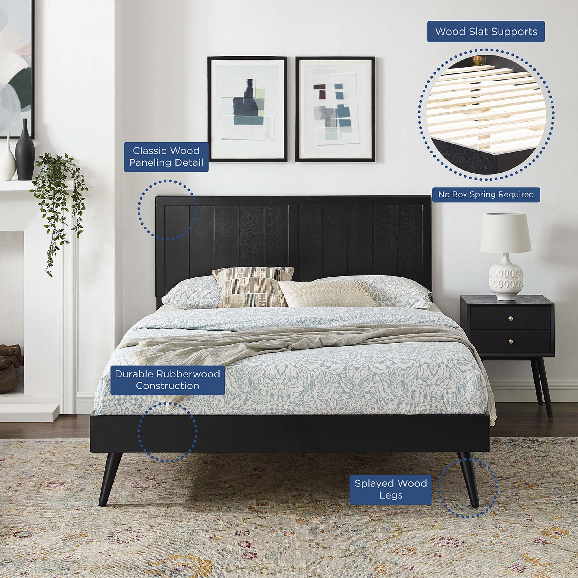 Alana Wood Full Platform Bed With Splayed Legs