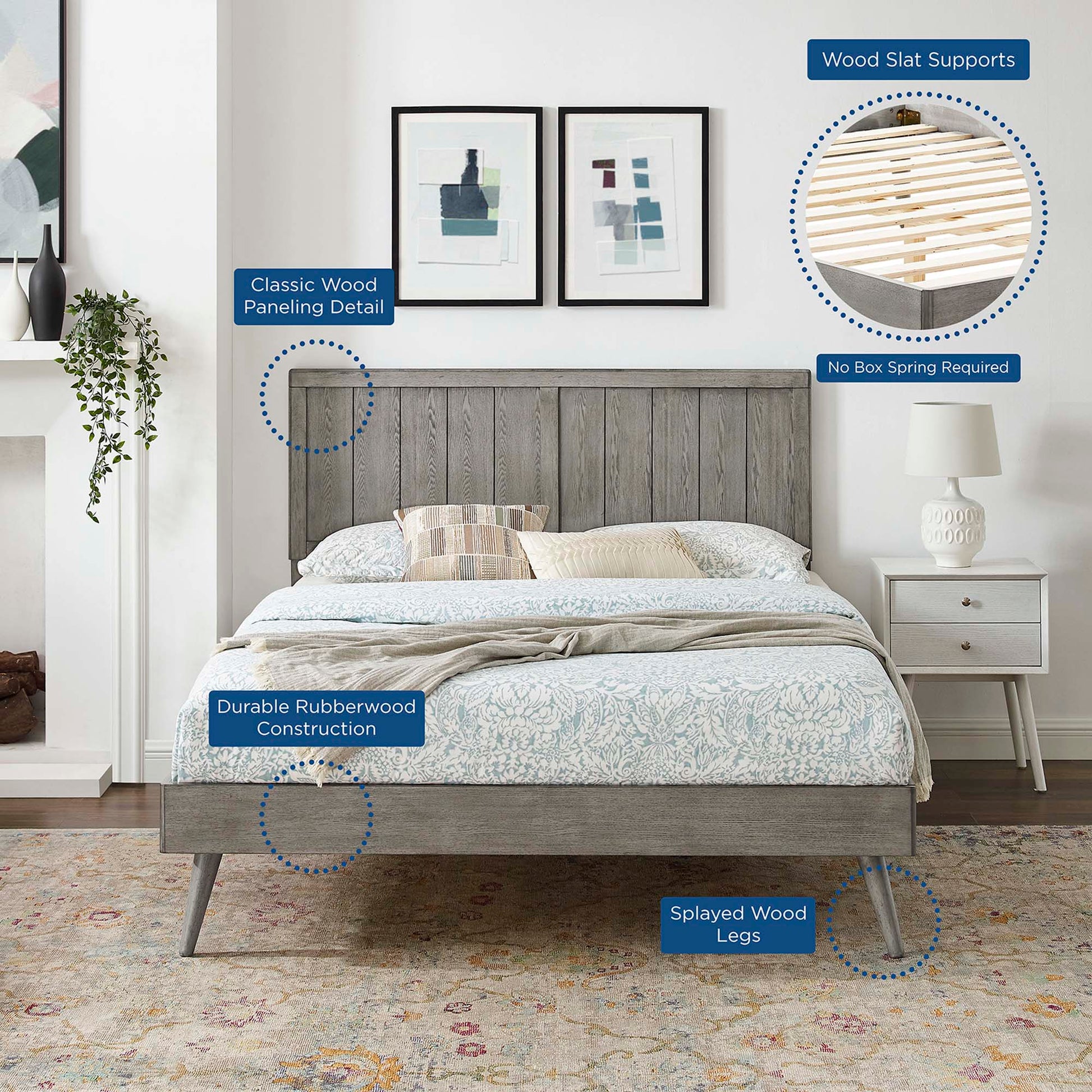 Alana Wood Full Platform Bed With Splayed Legs