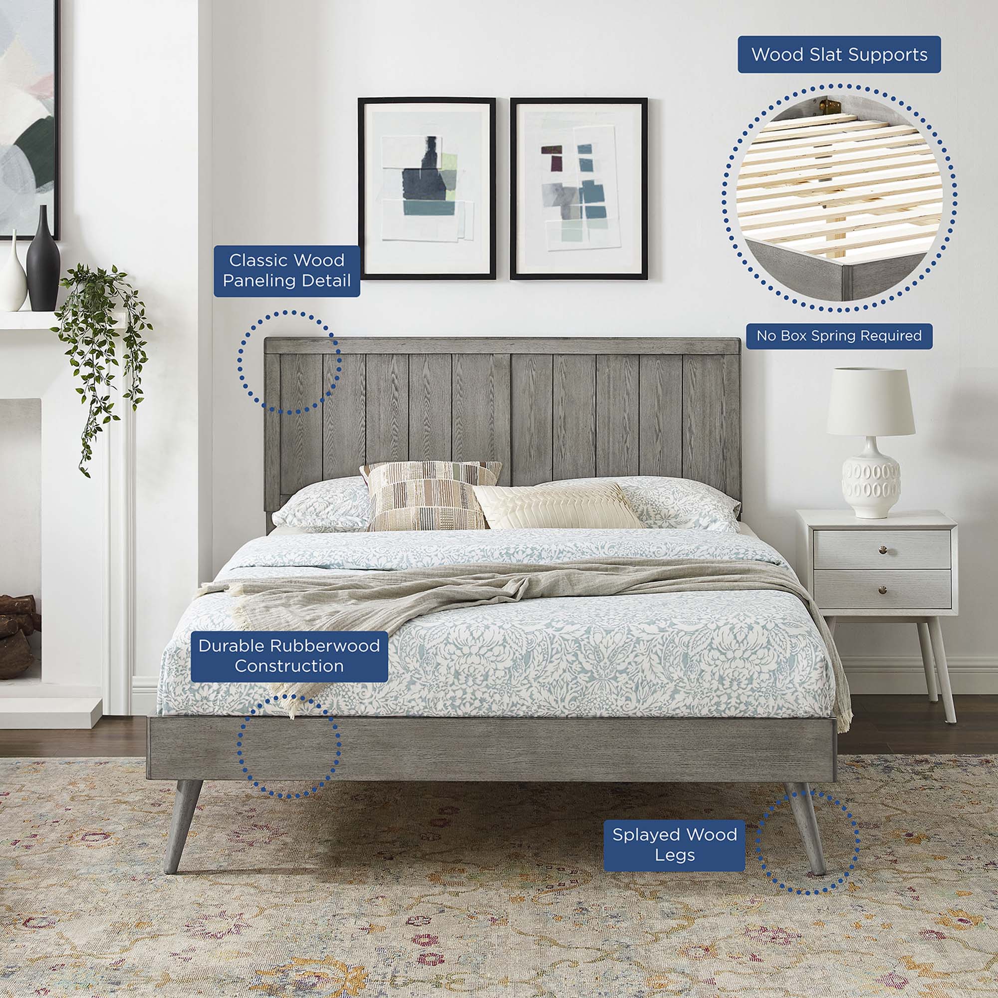 Alana Wood Full Platform Bed With Splayed Legs