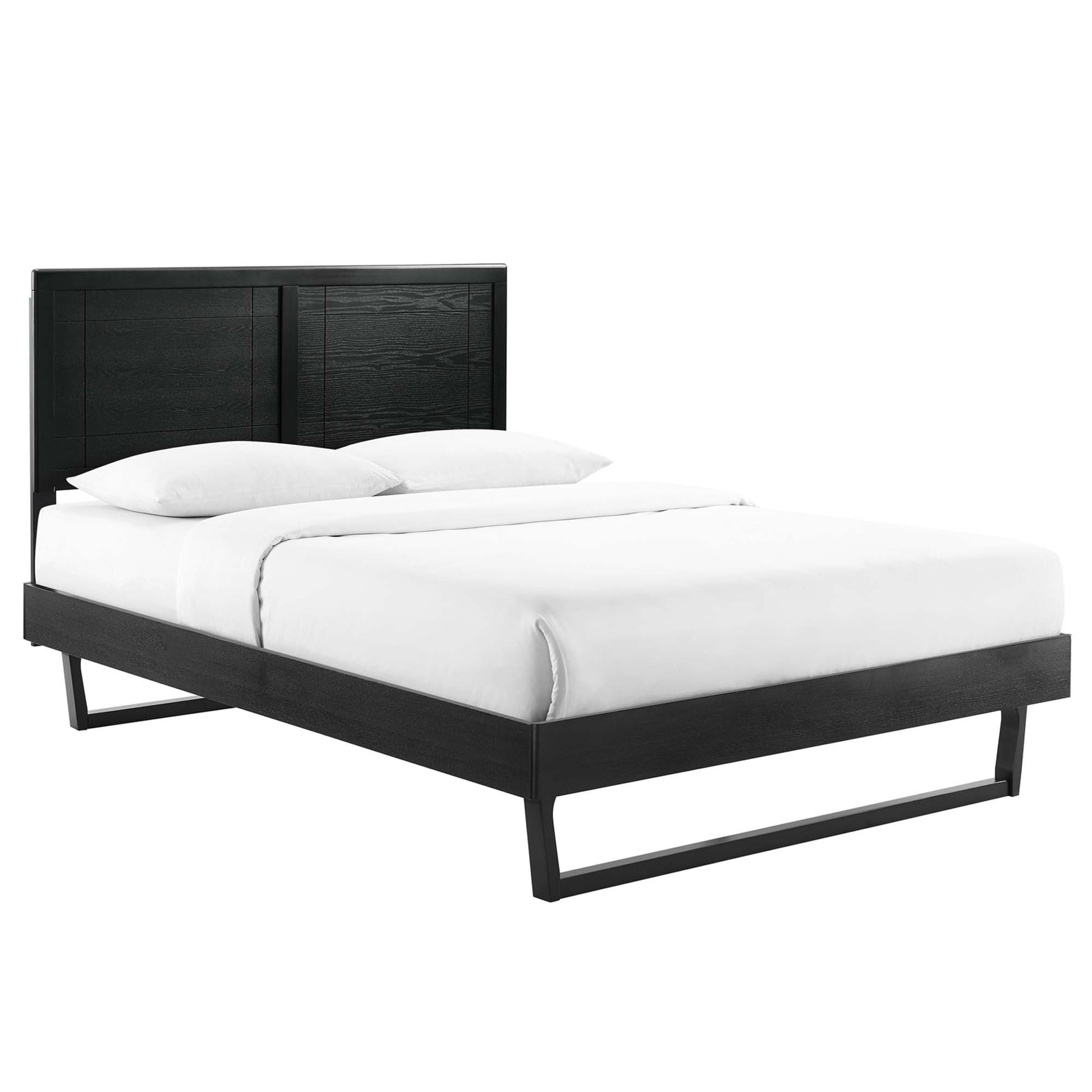 Marlee Wood Full Platform Bed With Angular Frame - Black