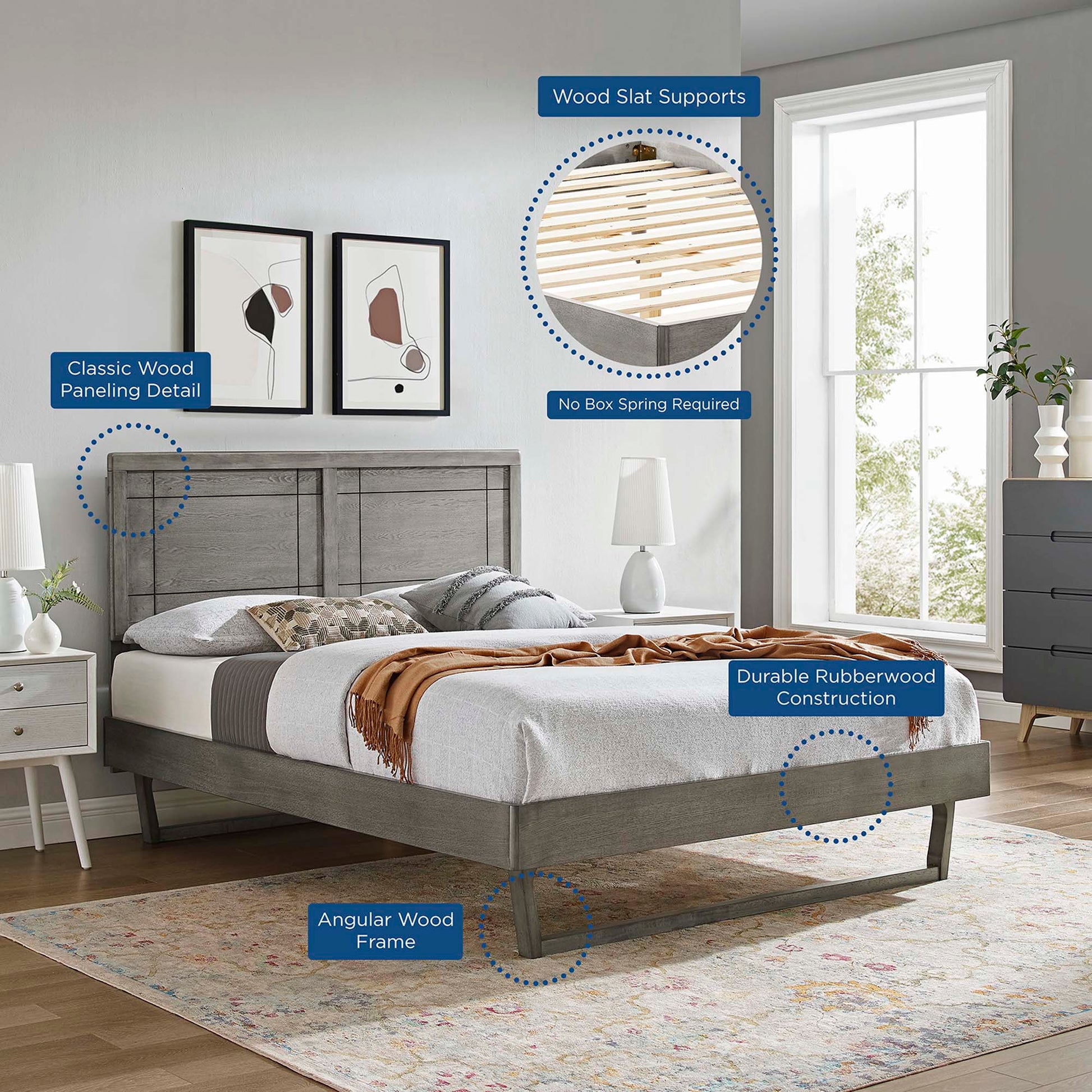 Marlee Wood Full Platform Bed With Angular Frame