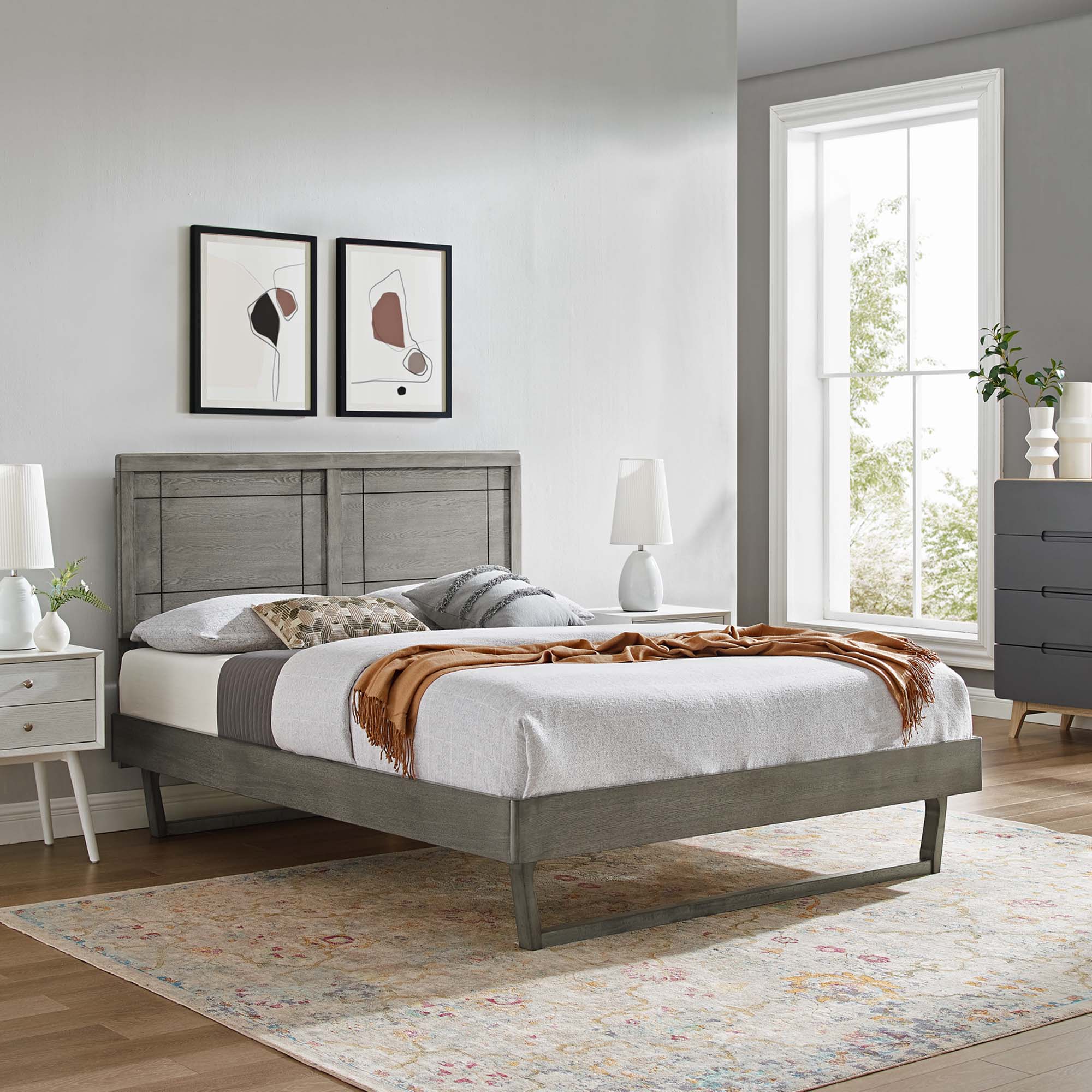 Marlee Wood Full Platform Bed With Angular Frame