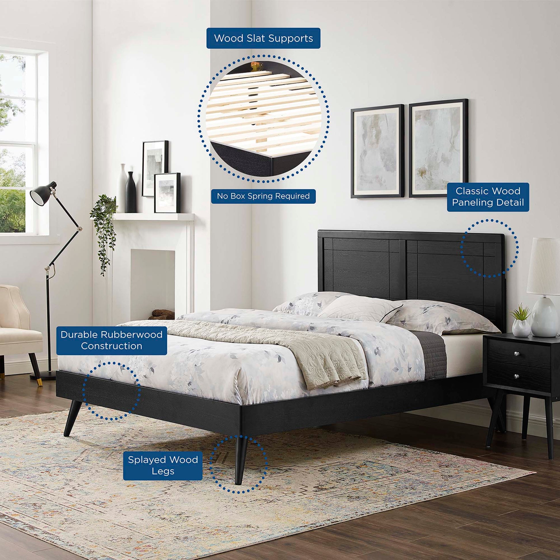 Marlee Wood Full Platform Bed With Splayed Legs