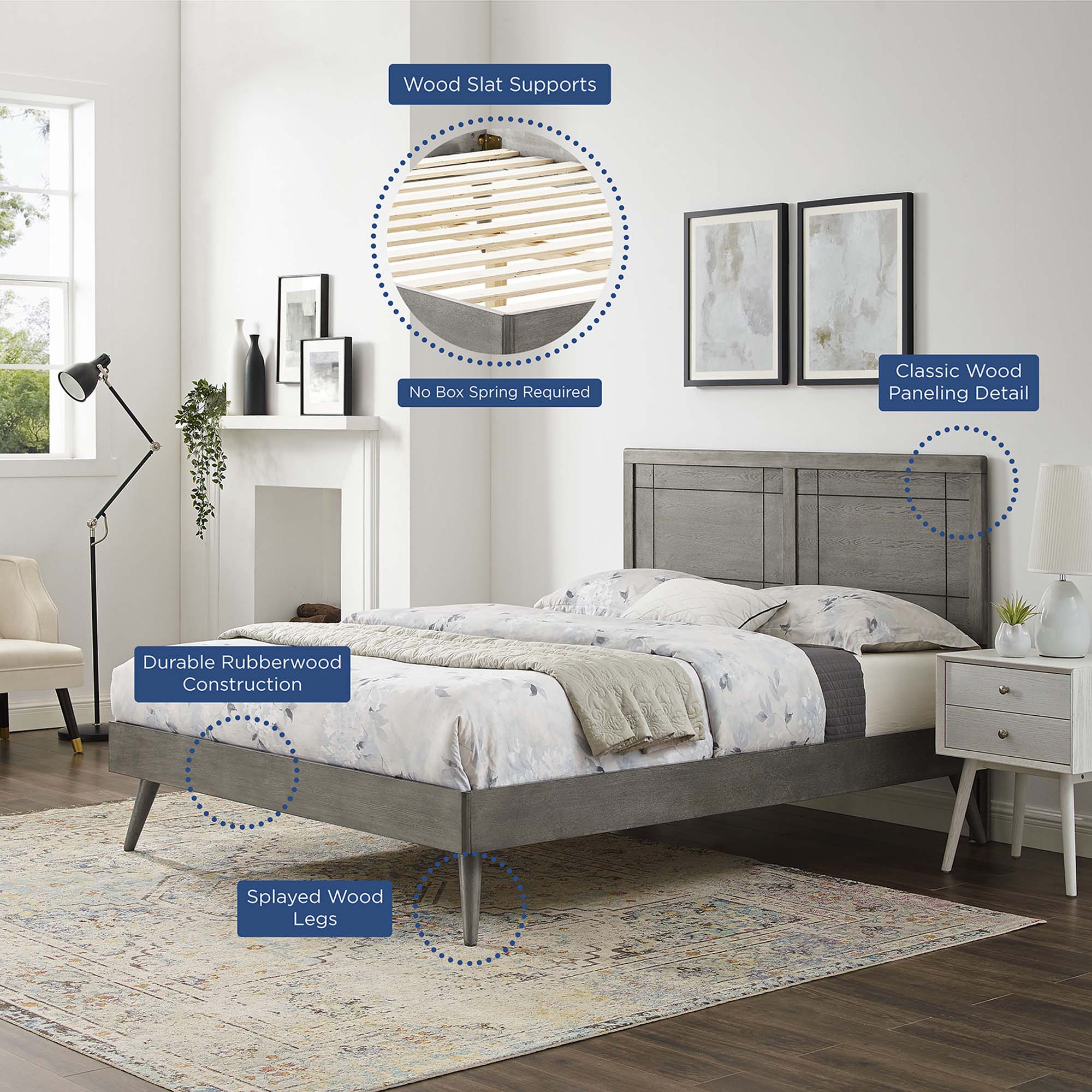 Marlee Wood Full Platform Bed With Splayed Legs