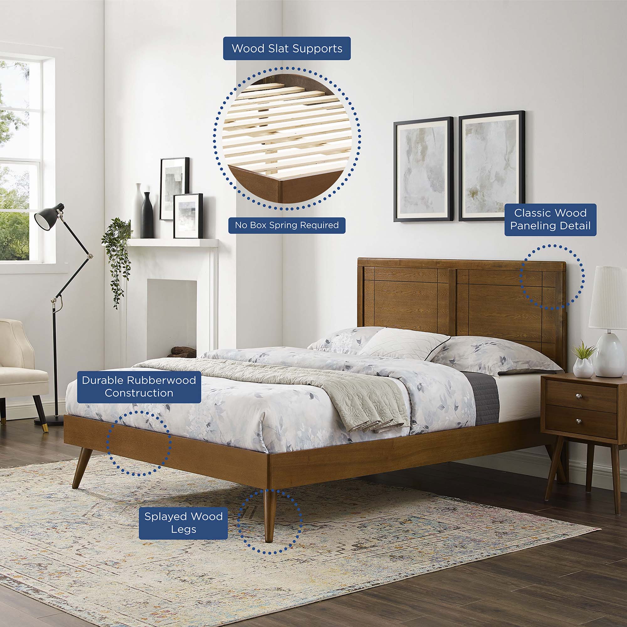 Marlee Wood Full Platform Bed With Splayed Legs