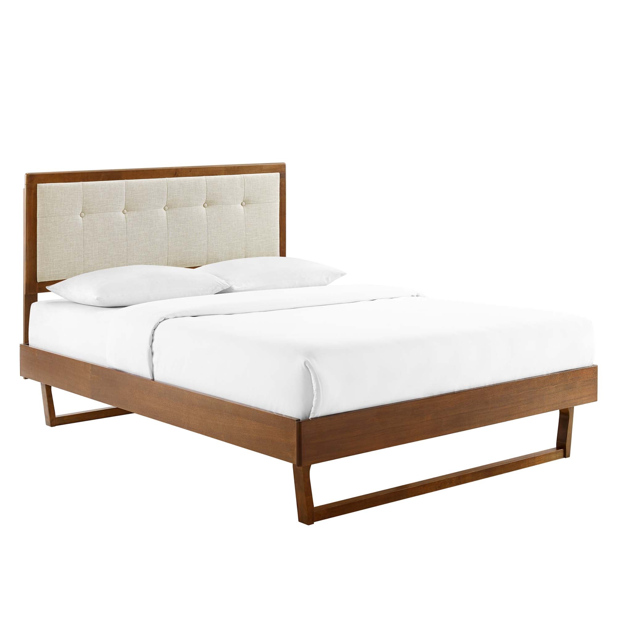 Willow Wood Full Platform Bed With Angular Frame - Walnut Beige
