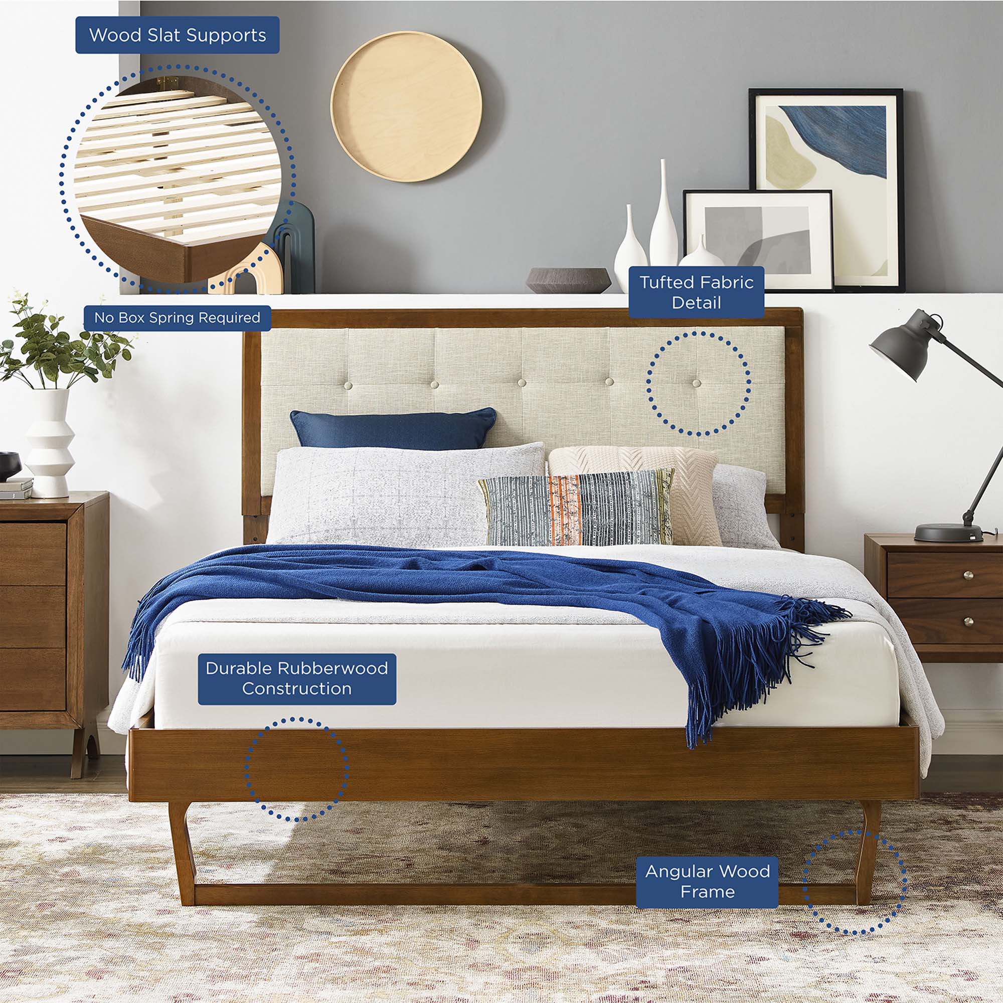 Willow Wood Full Platform Bed With Angular Frame