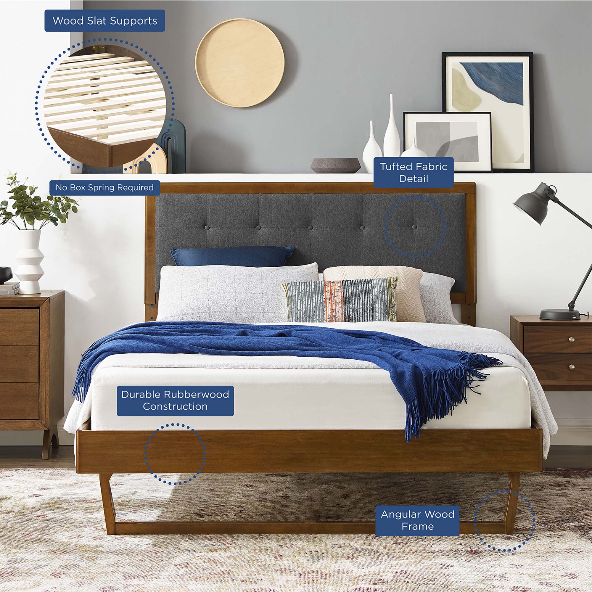Willow Wood Full Platform Bed With Angular Frame