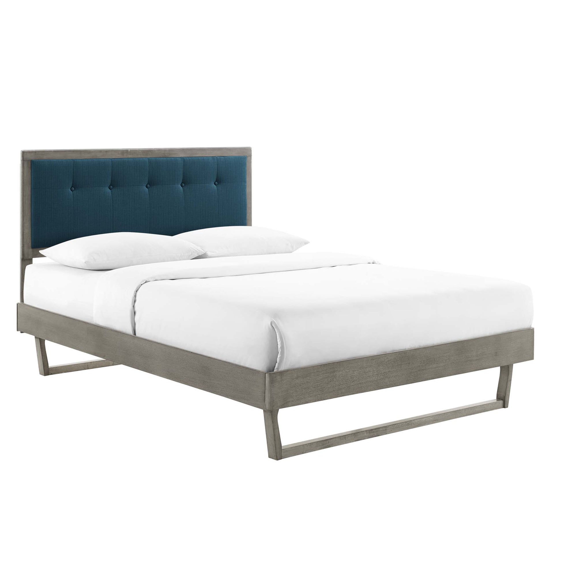 Willow Wood King Platform Bed With Angular Frame - Gray Azure