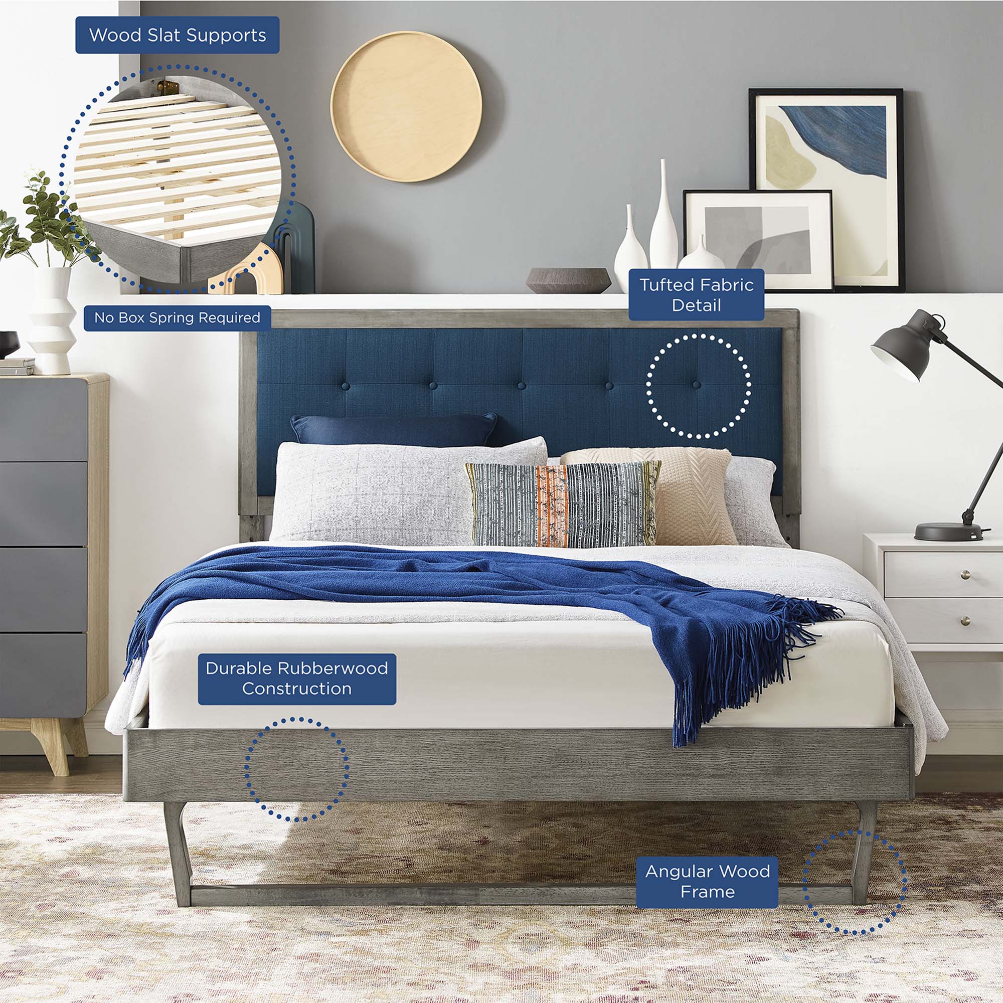 Willow Wood King Platform Bed With Angular Frame
