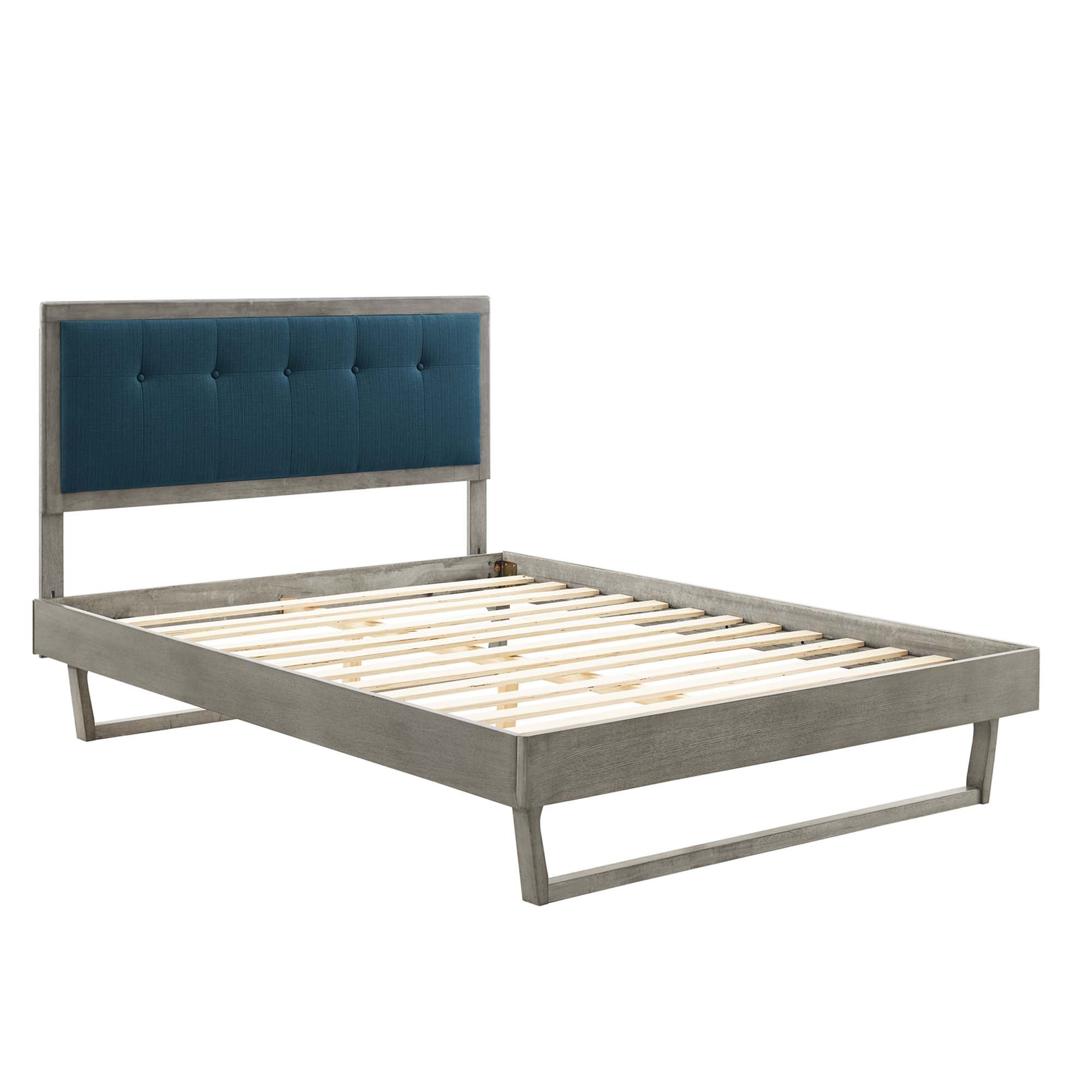 Willow Wood King Platform Bed With Angular Frame - Walnut Charcoal