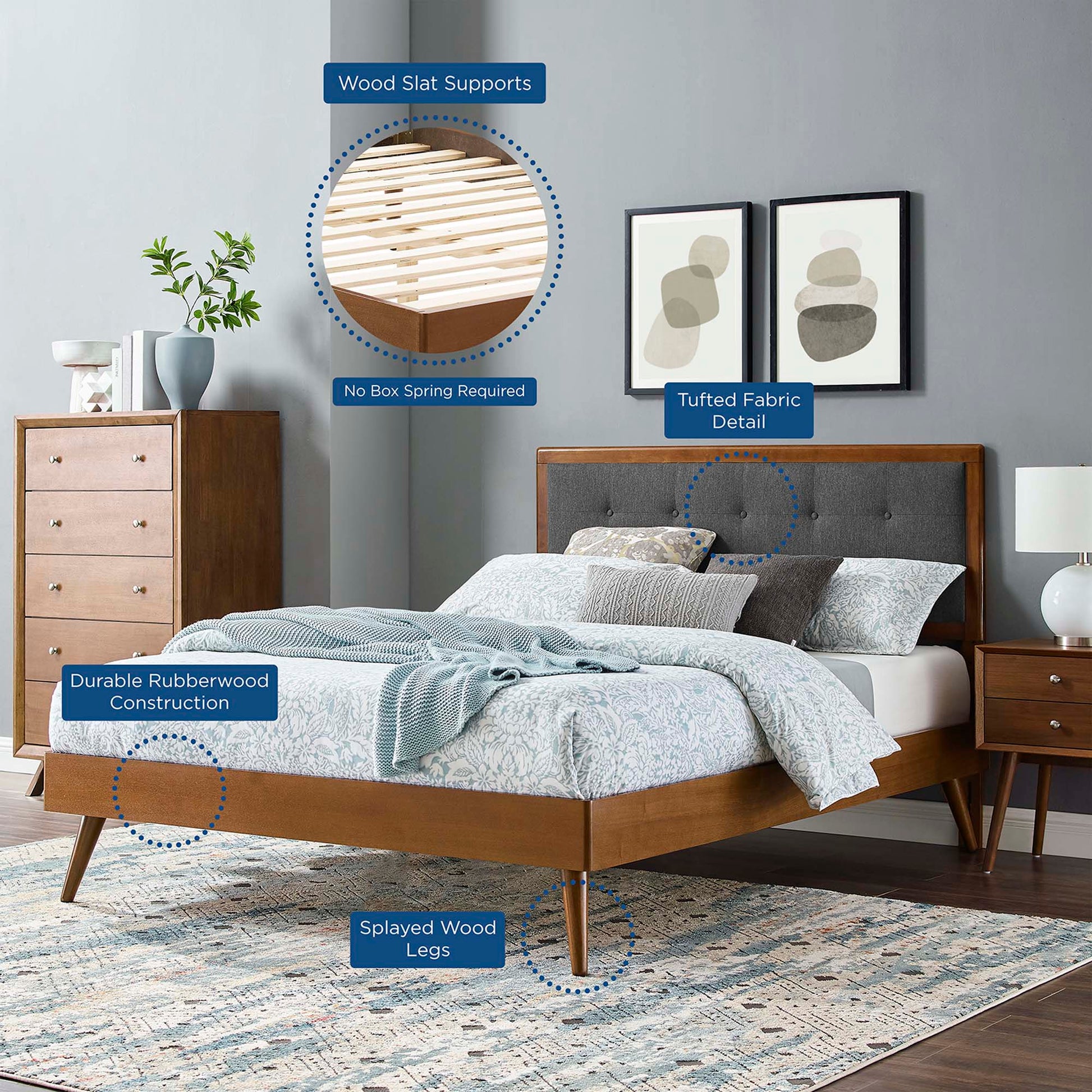 Willow Wood Full Platform Bed With Splayed Legs