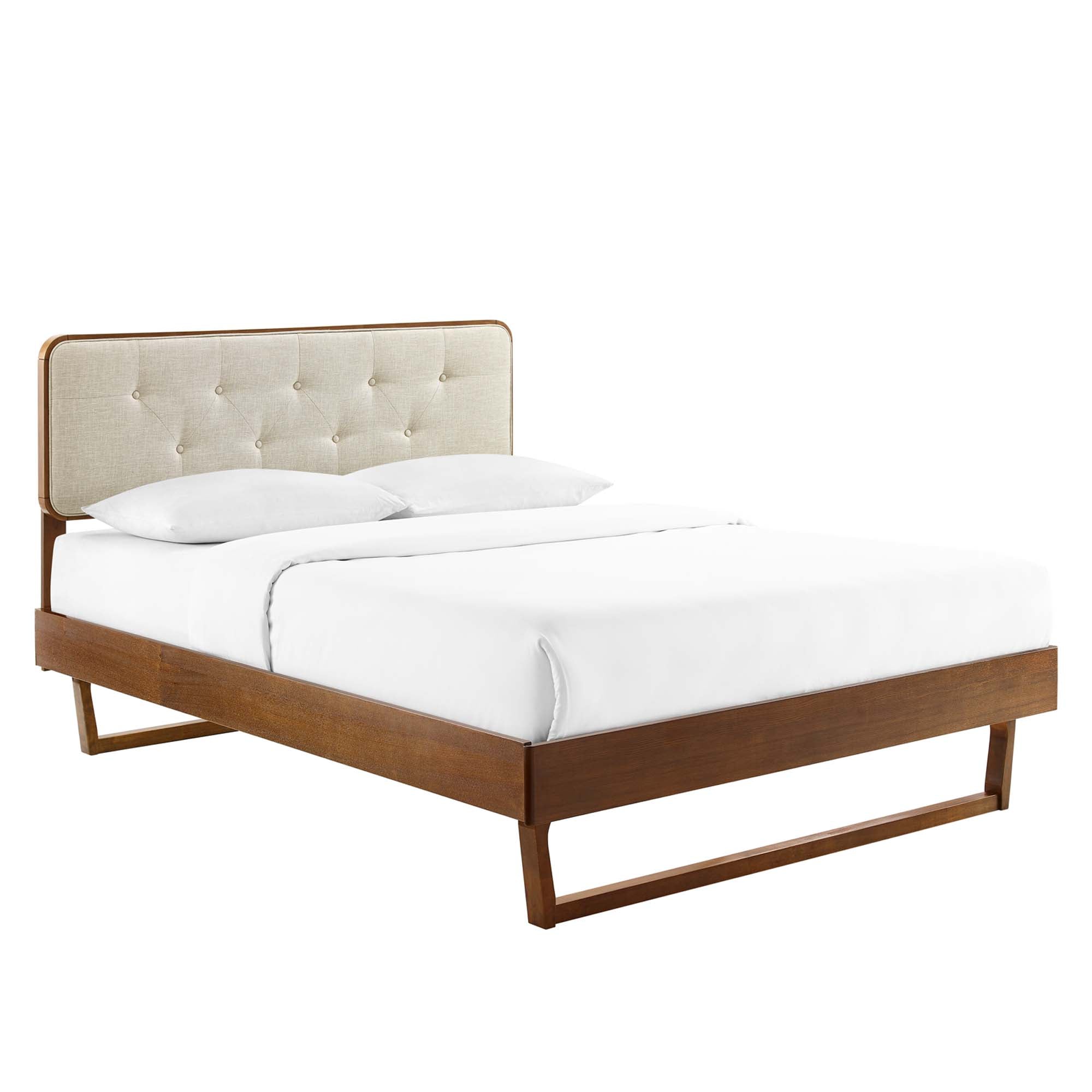 Bridgette Wood King Platform Bed With Angular Frame - Walnut Beige