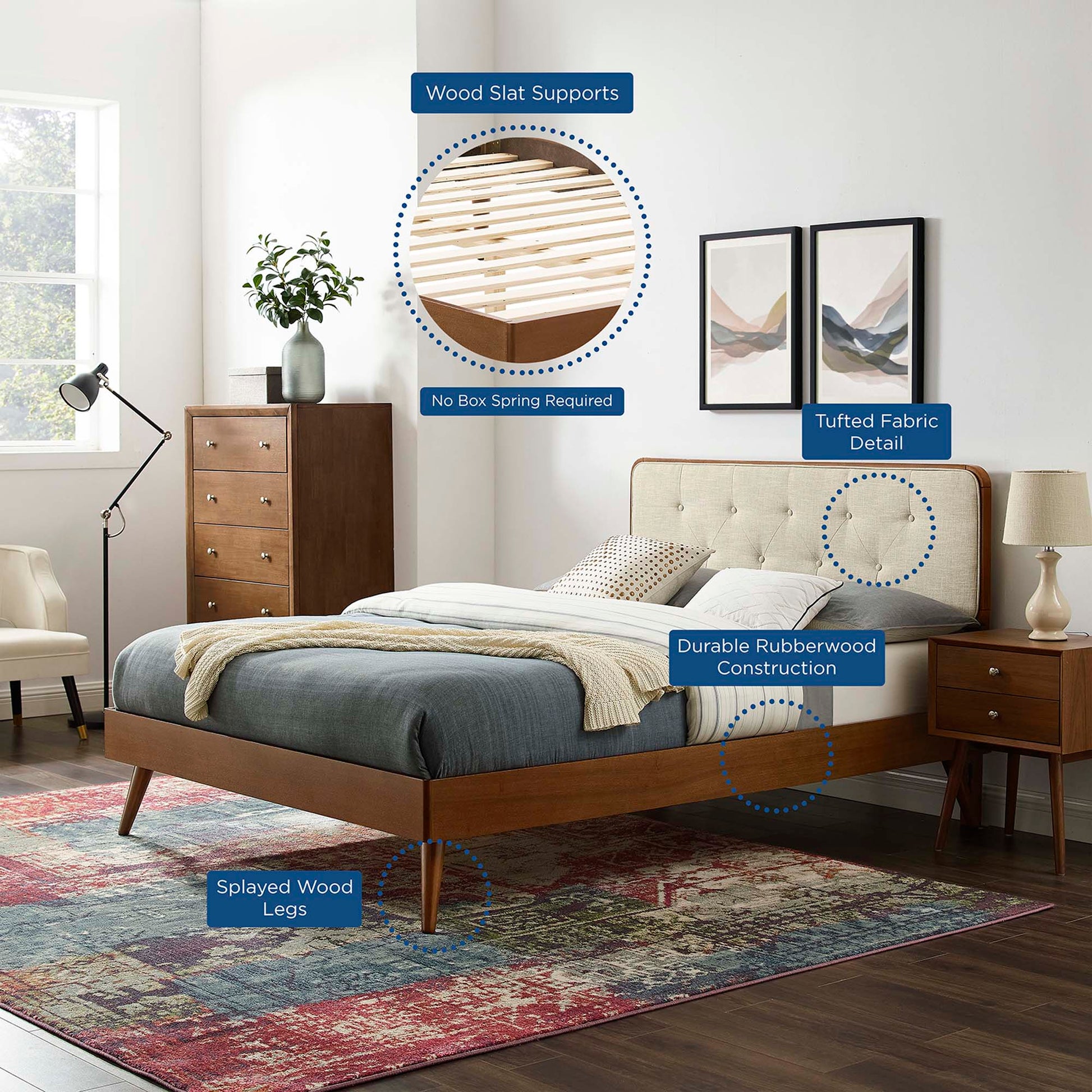 Bridgette Wood King Platform Bed With Splayed Legs