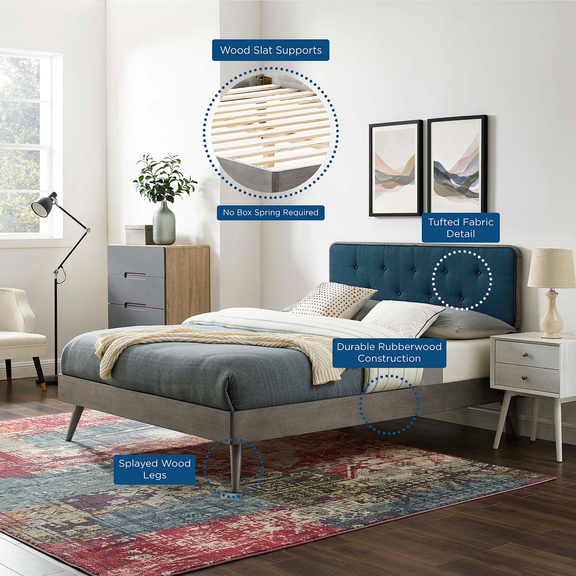 Bridgette Wood Twin Platform Bed With Splayed Legs