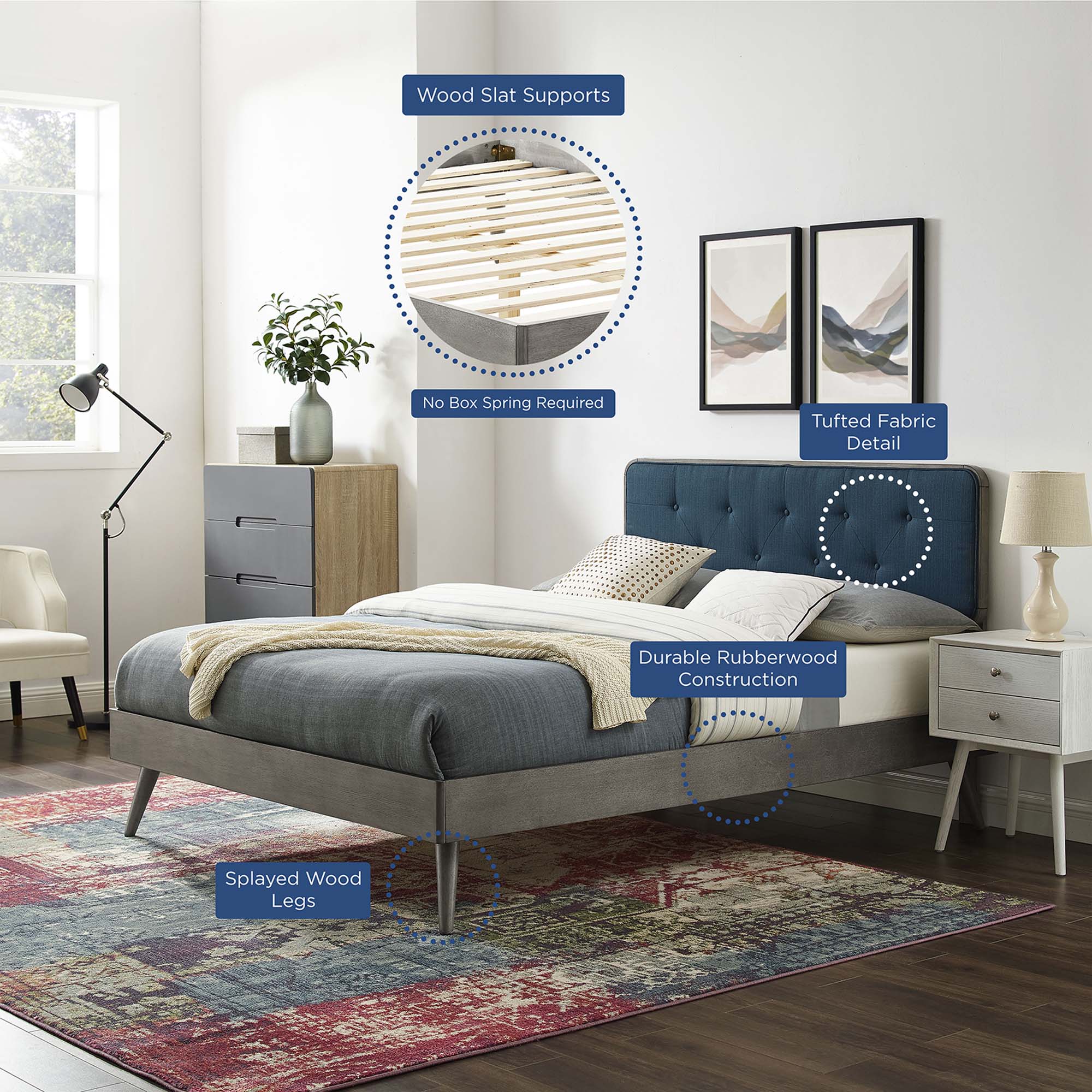 Bridgette Wood Twin Platform Bed With Splayed Legs