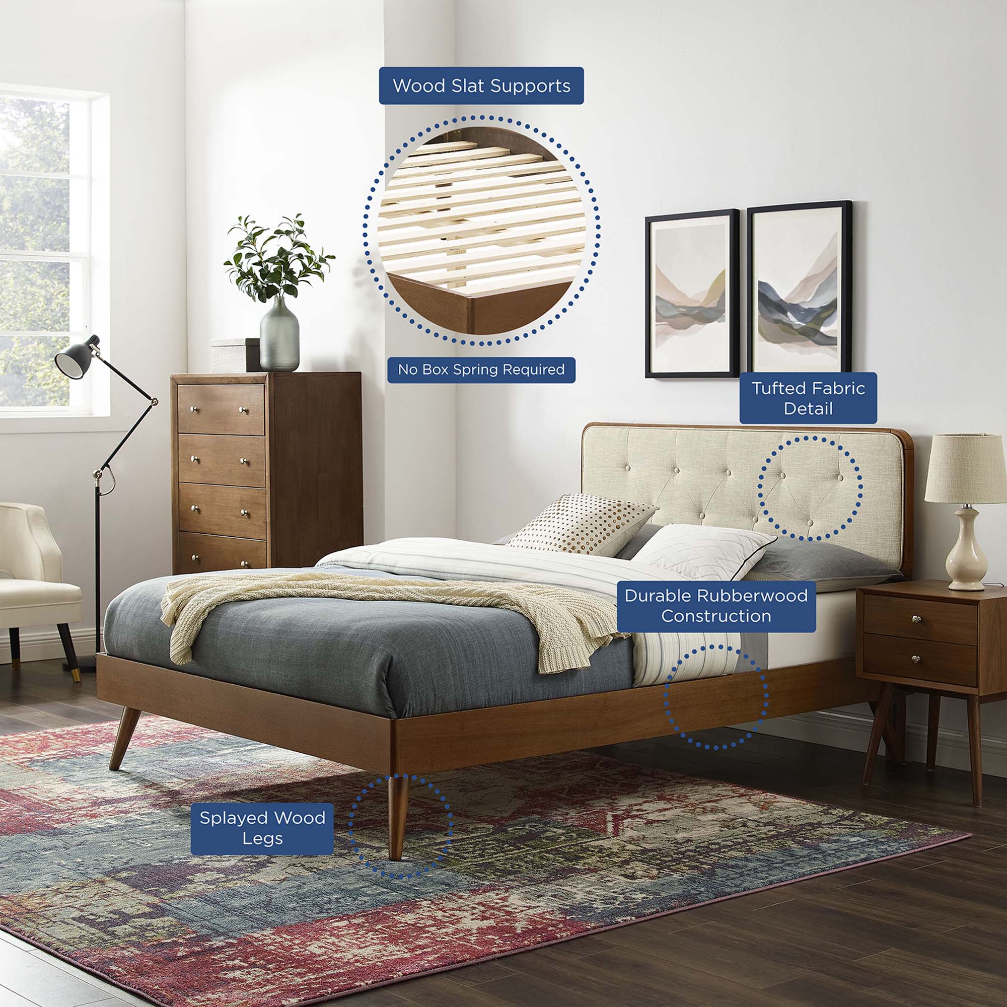 Bridgette Wood Twin Platform Bed With Splayed Legs