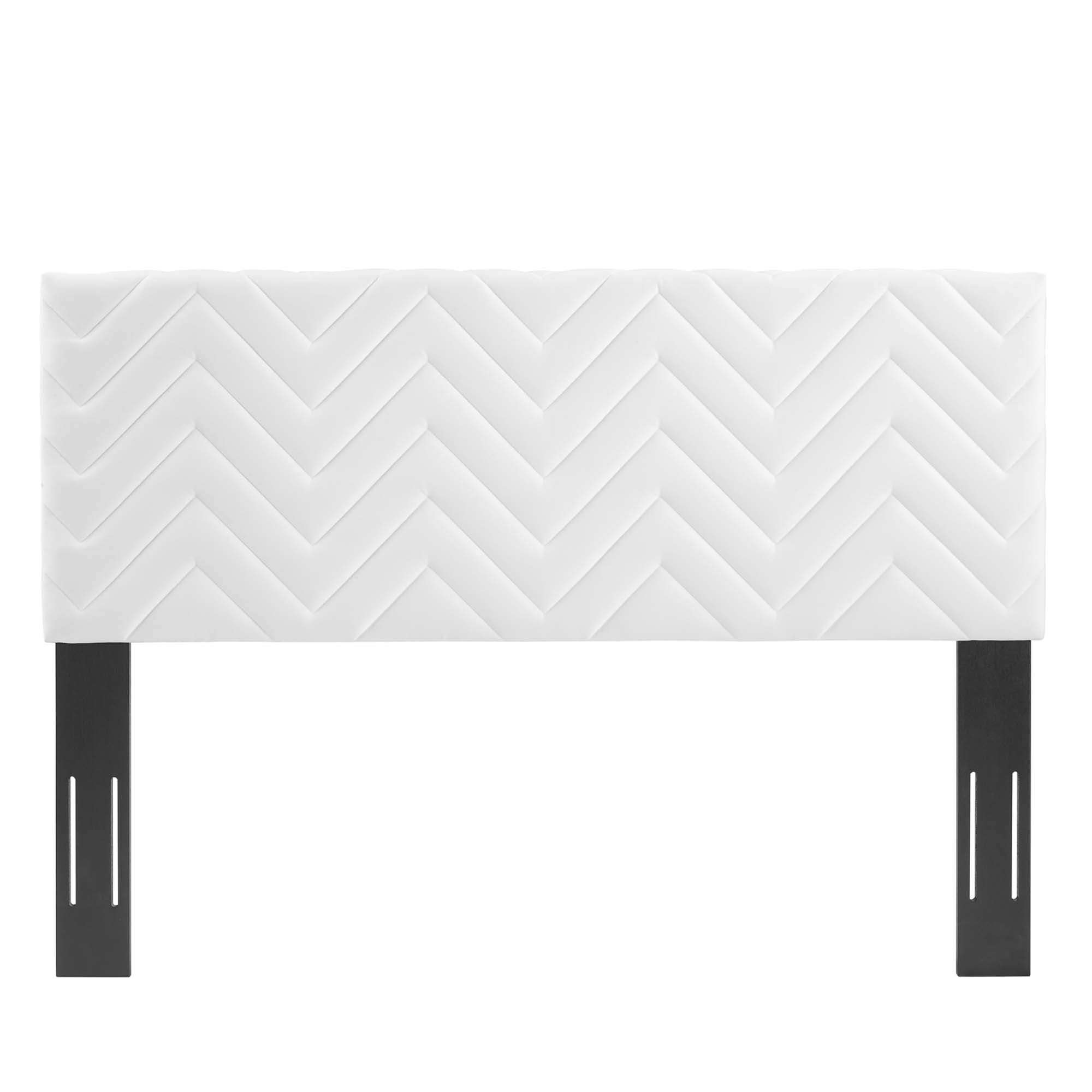 Leah Chevron Tufted Performance Velvet Platform Bed With Gold Metal Legs