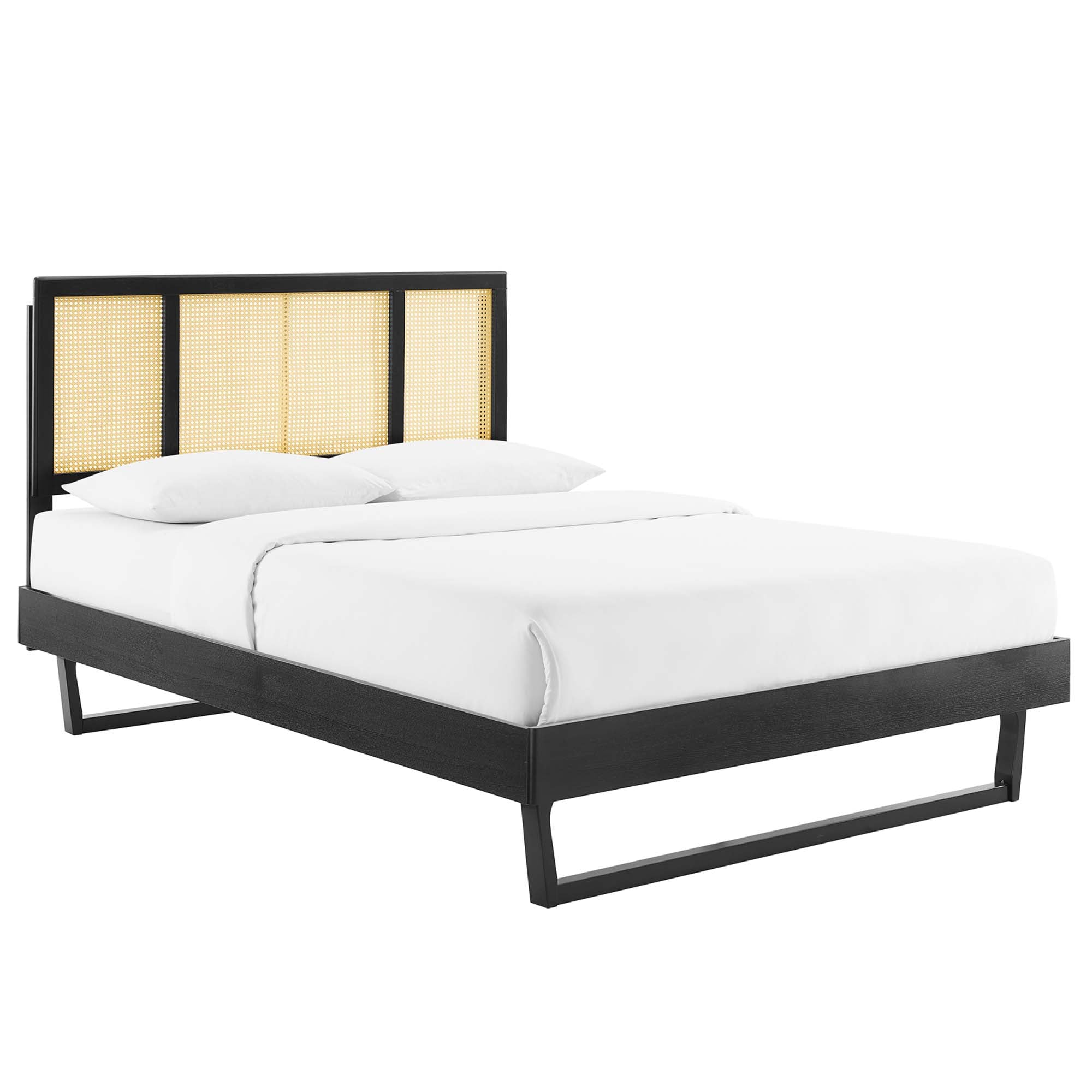 Kelsea Cane and Wood Full Platform Bed With Angular Legs - Black