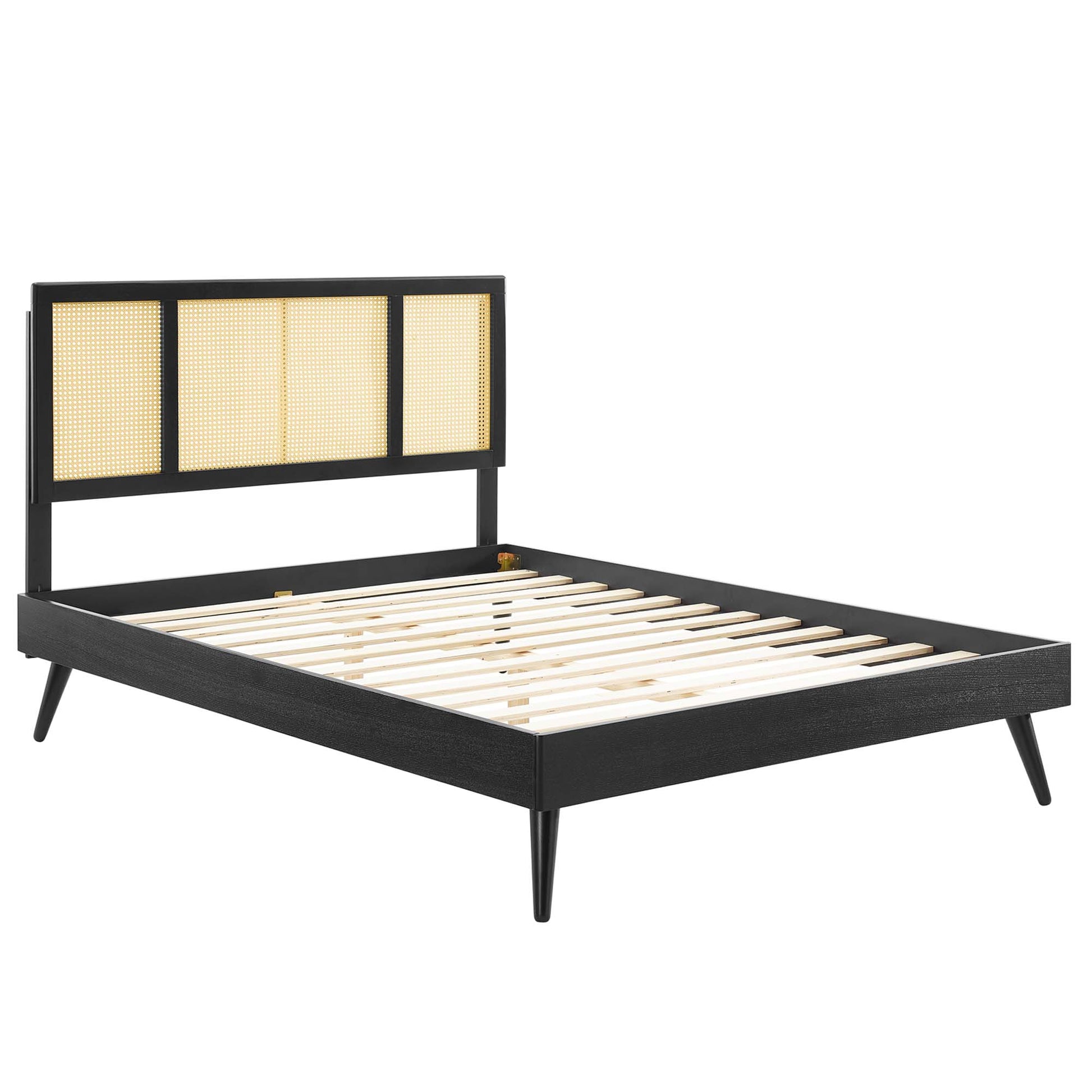 Kelsea Cane and Wood Full Platform Bed With Splayed Legs - Walnut
