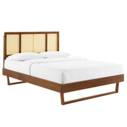 Kelsea Cane and Wood King Platform Bed With Angular Legs - Walnut