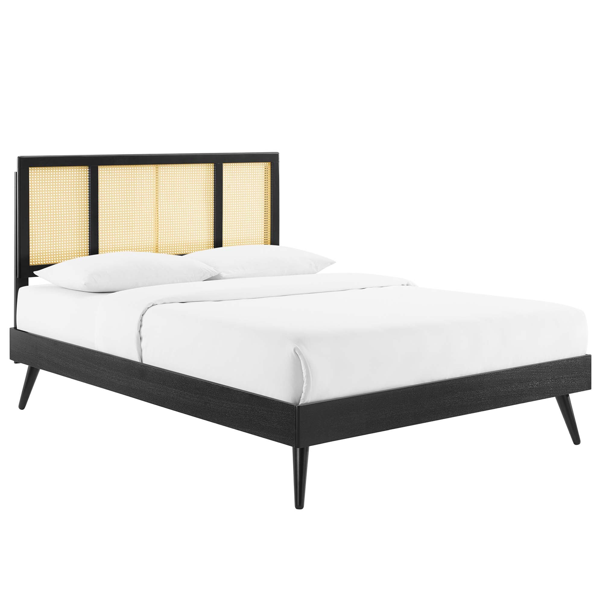Kelsea Cane and Wood King Platform Bed With Splayed Legs - Black