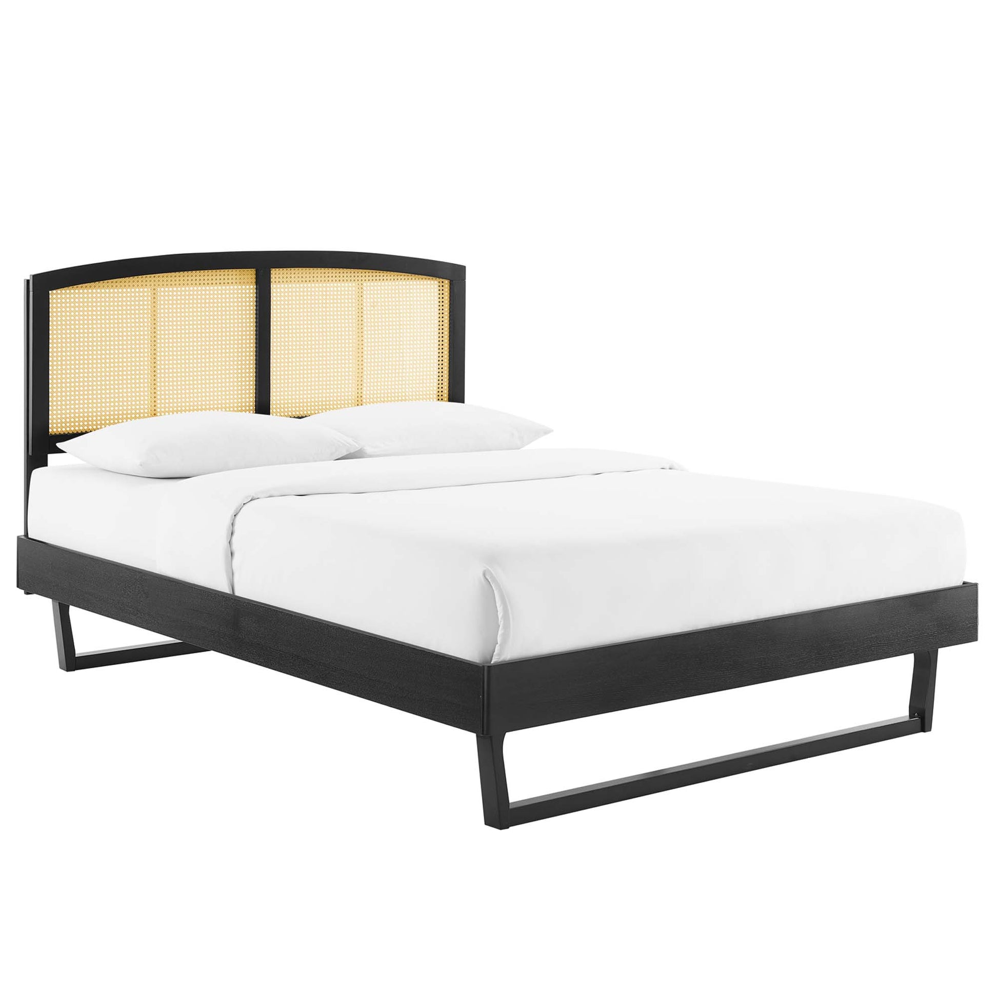 Sierra Cane and Wood Platform Bed With Angular Legs - Black