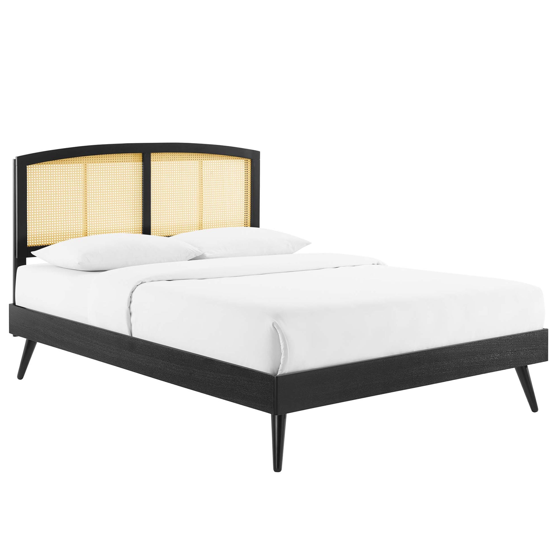 Sierra Cane and Wood Full Platform Bed With Splayed Legs - Black