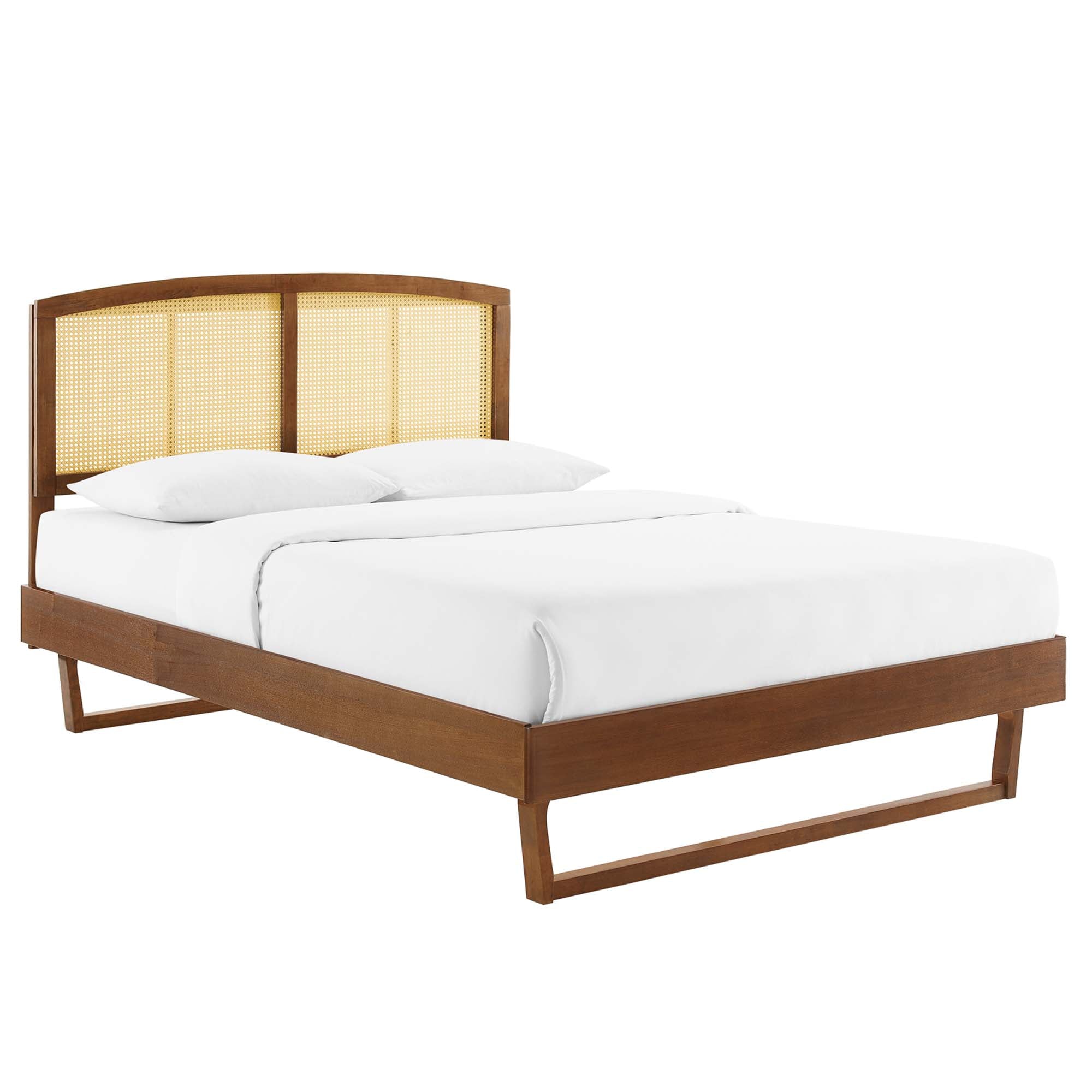 Sierra Cane and Wood King Platform Bed With Angular Legs - Walnut