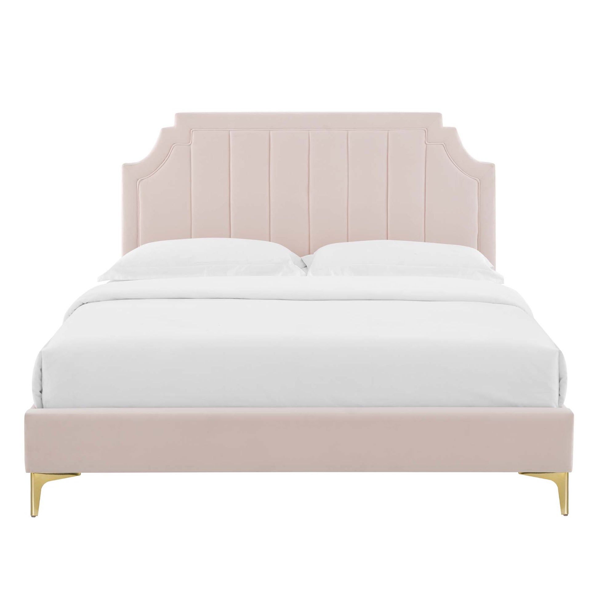 Sienna Performance Velvet Platform Bed With Gold Metal Legs