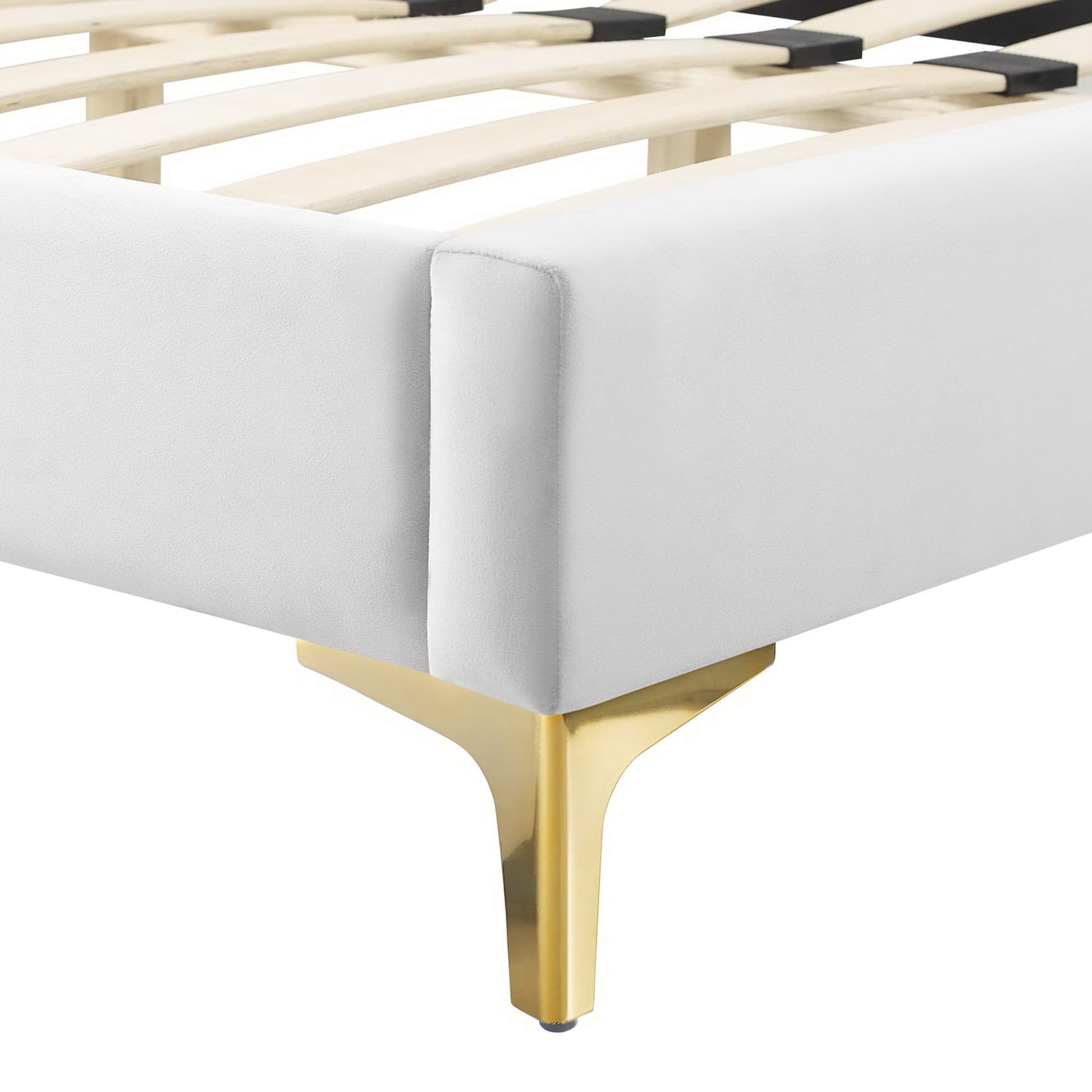 Sienna Performance Velvet Platform Bed With Gold Metal Legs