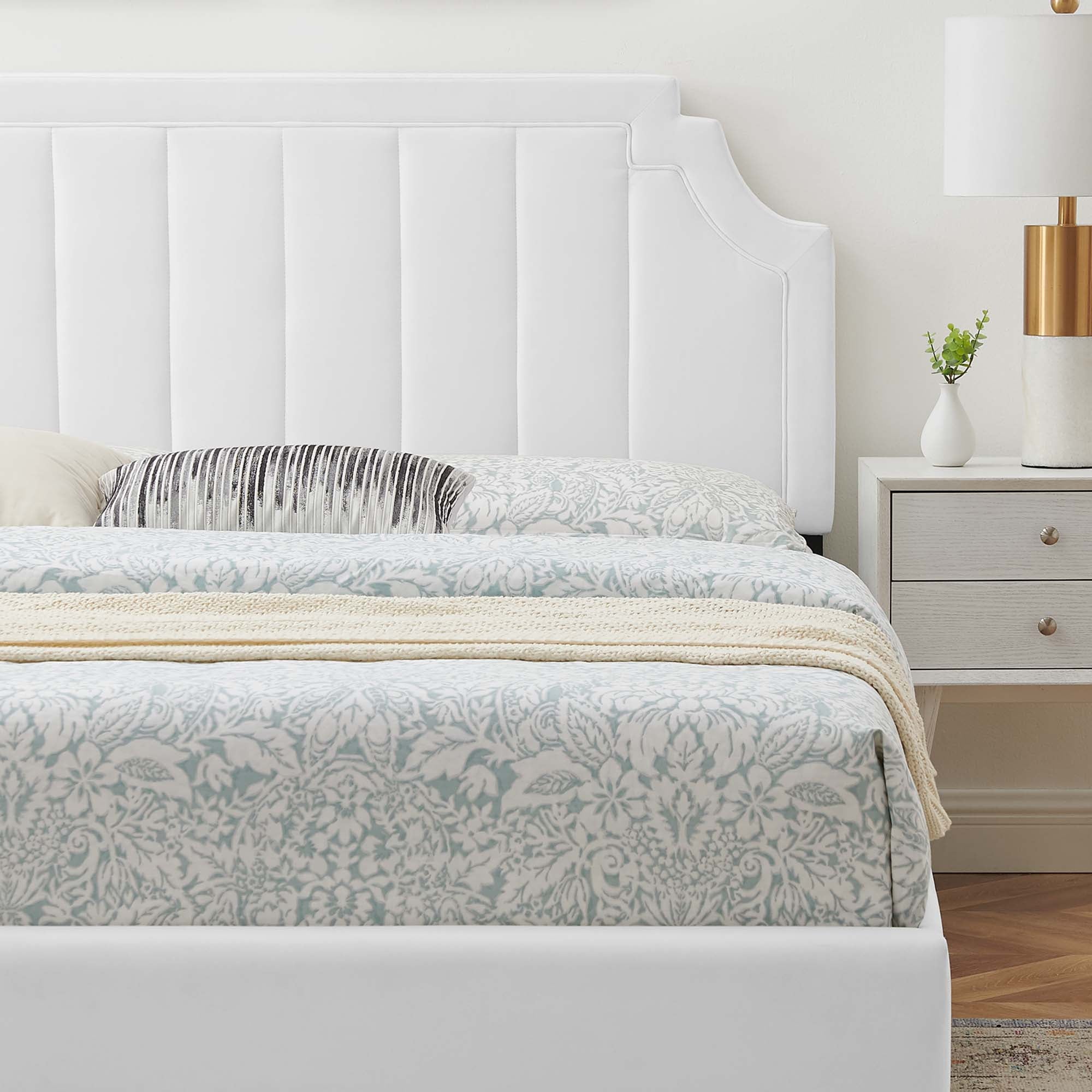 Sienna Performance Velvet Platform Bed With Wood and Gold Legs