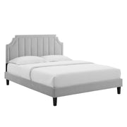 Sienna Performance Velvet Platform Bed With Black Wood Legs - Light Gray