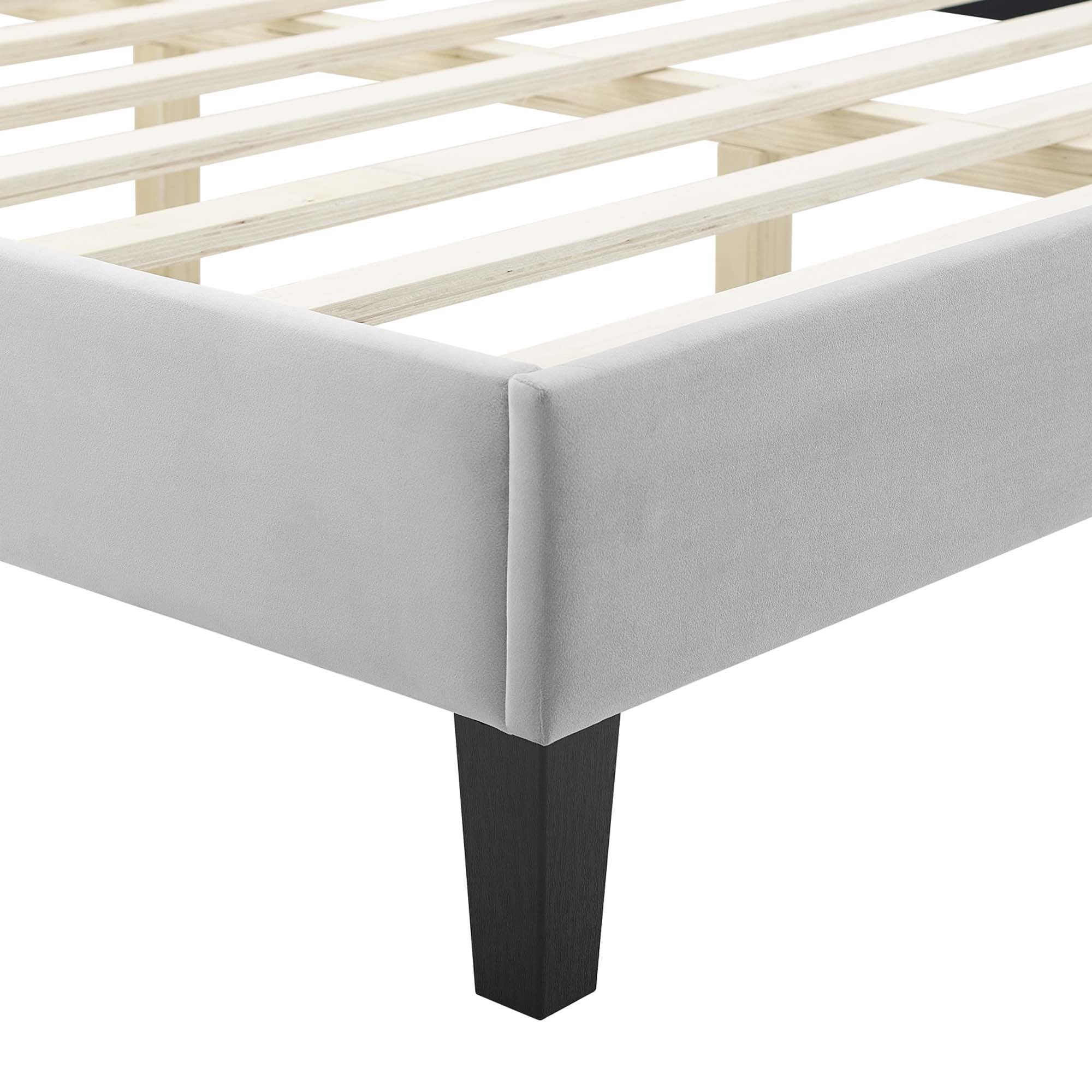 Sienna Performance Velvet Platform Bed With Black Wood Legs