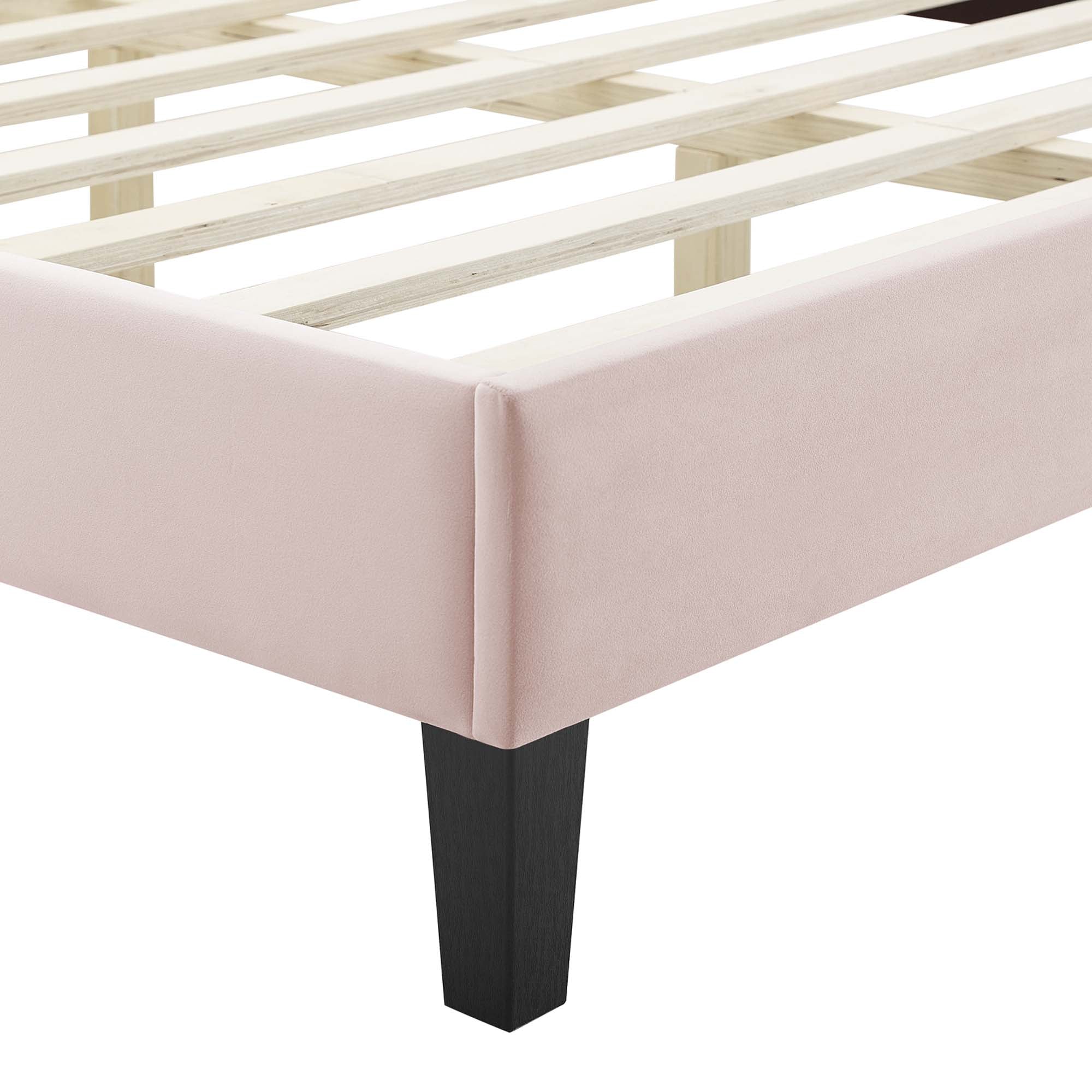 Sienna Performance Velvet Platform Bed With Black Wood Legs