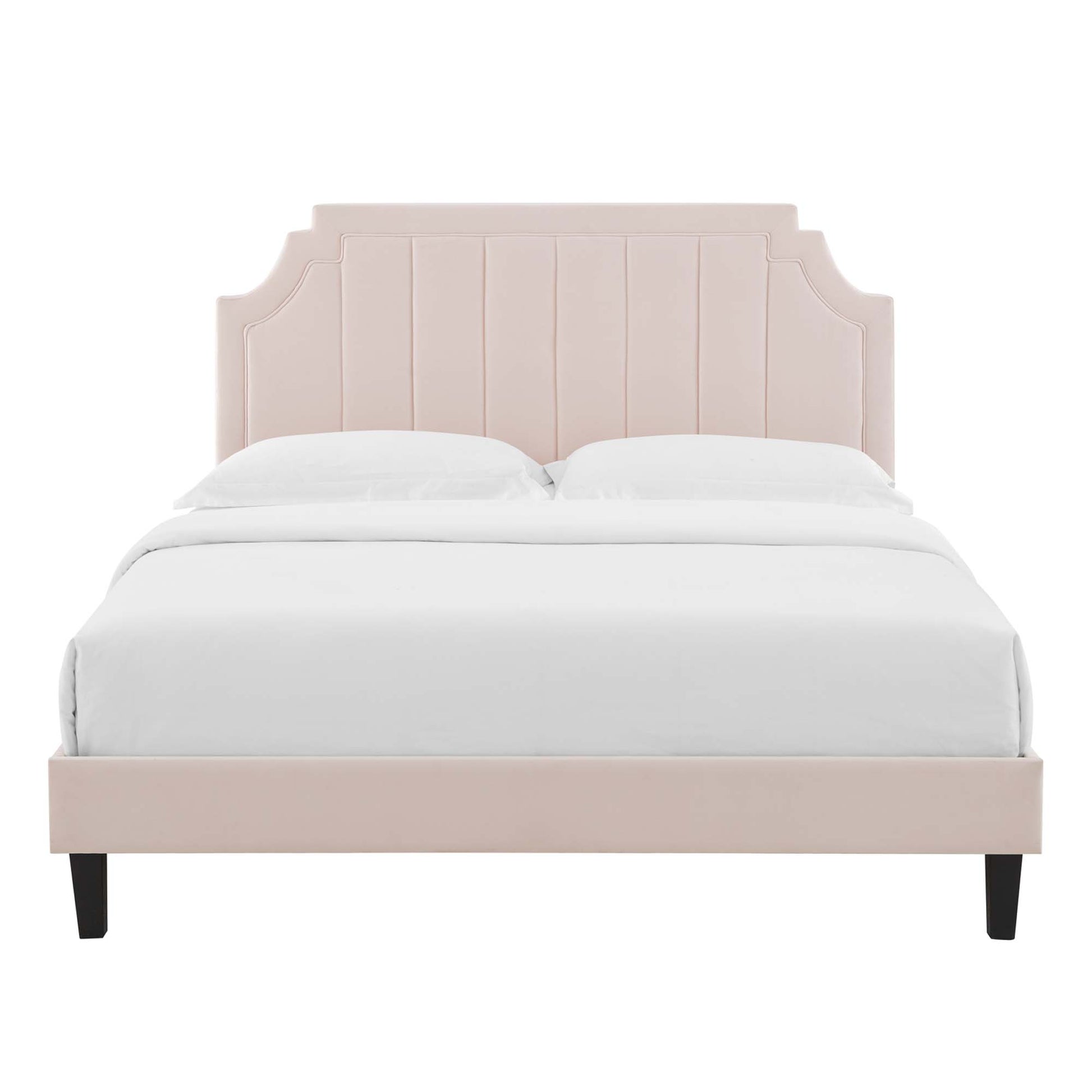 Sienna Performance Velvet Platform Bed With Black Wood Legs