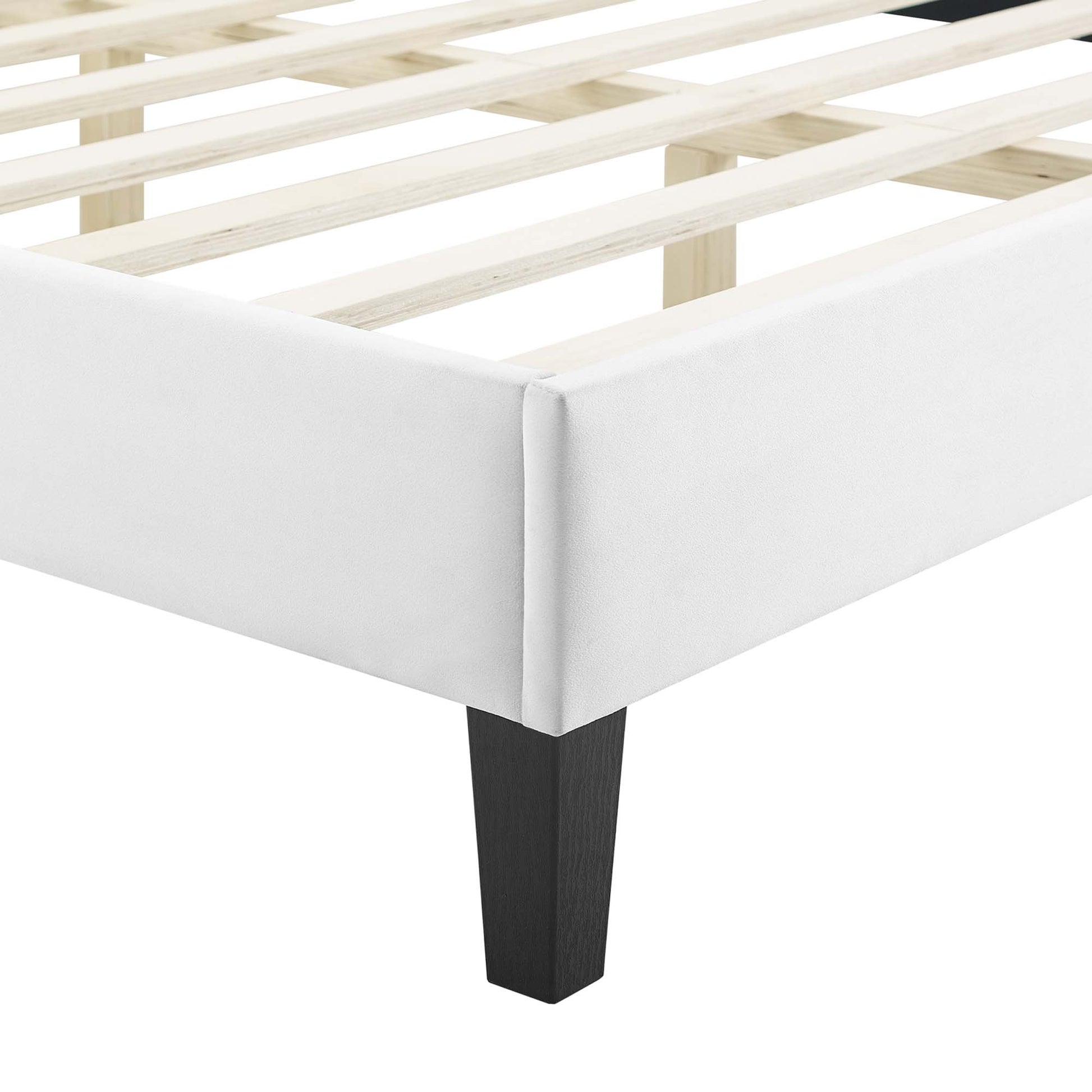 Sienna Performance Velvet Platform Bed With Black Wood Legs
