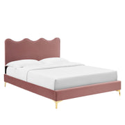 Current Performance Velvet Platform Bed With Gold Metal Legs - Dusty Rose