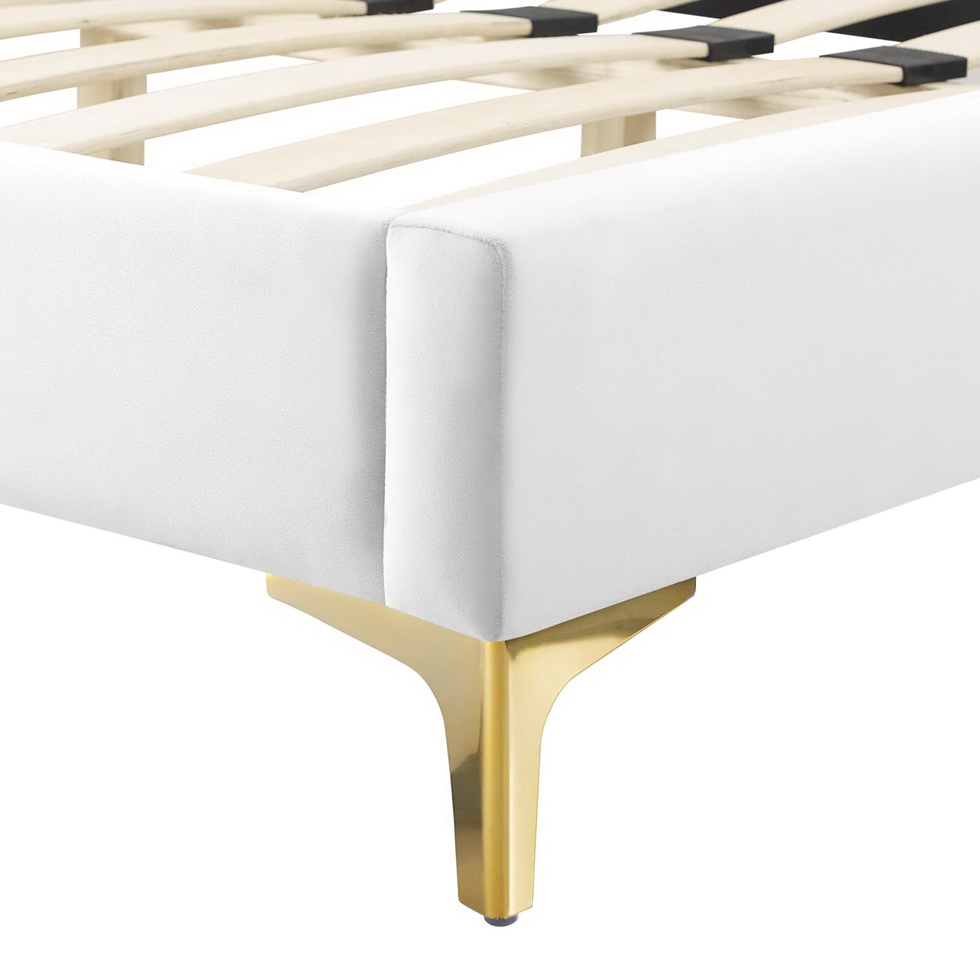 Current Performance Velvet Platform Bed With Gold Metal Legs