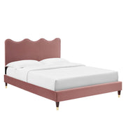 Current Performance Velvet Platform Bed With Wood and Gold Legs - Dusty Rose