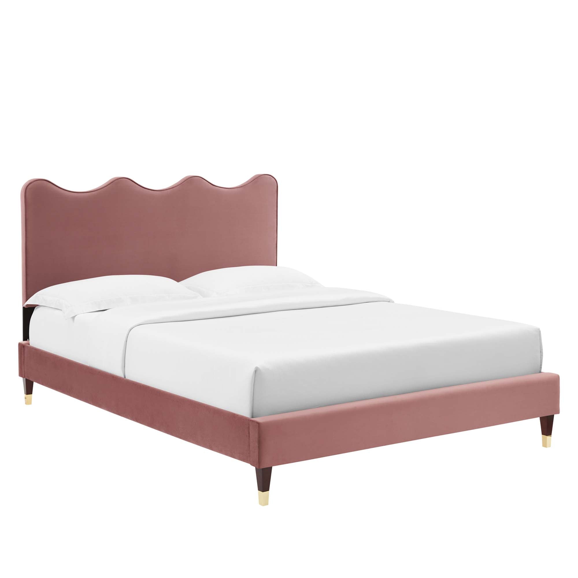 Current Performance Velvet Platform Bed With Wood and Gold Legs - Dusty Rose
