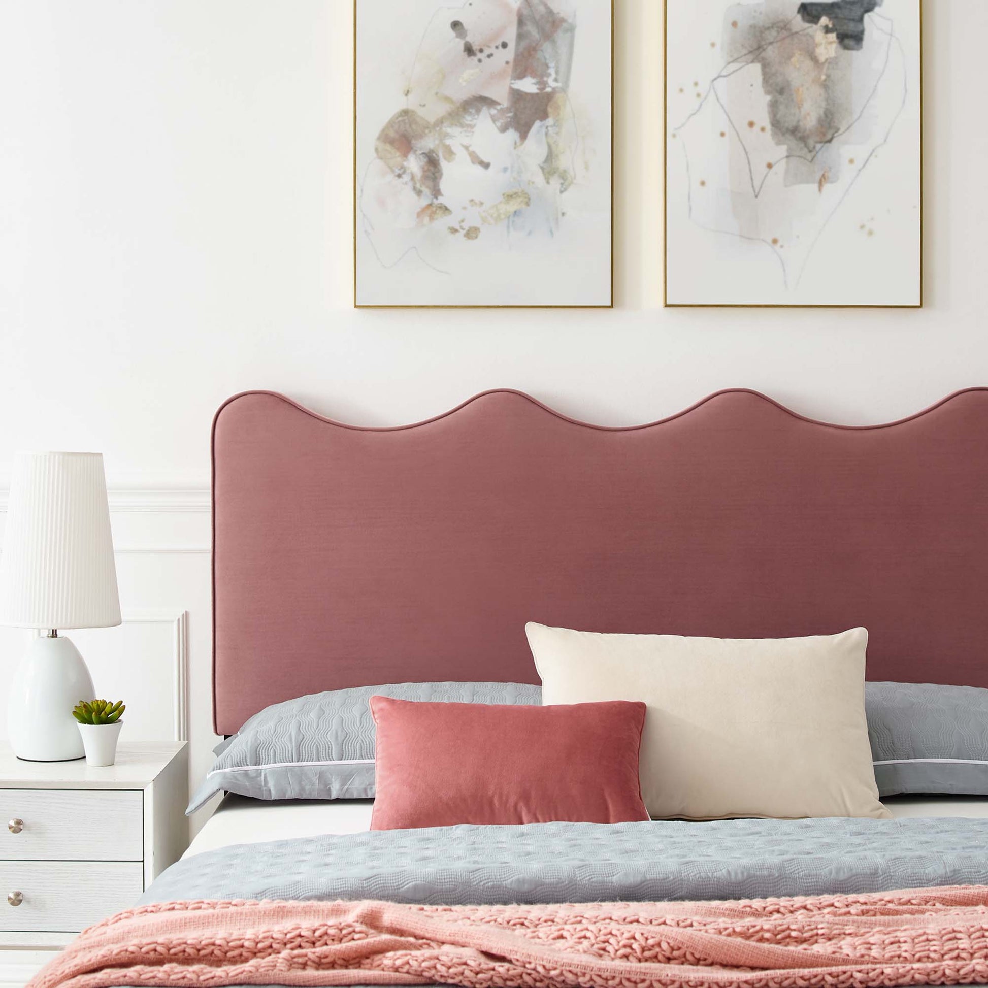 Current Performance Velvet Platform Bed With Wood and Gold Legs