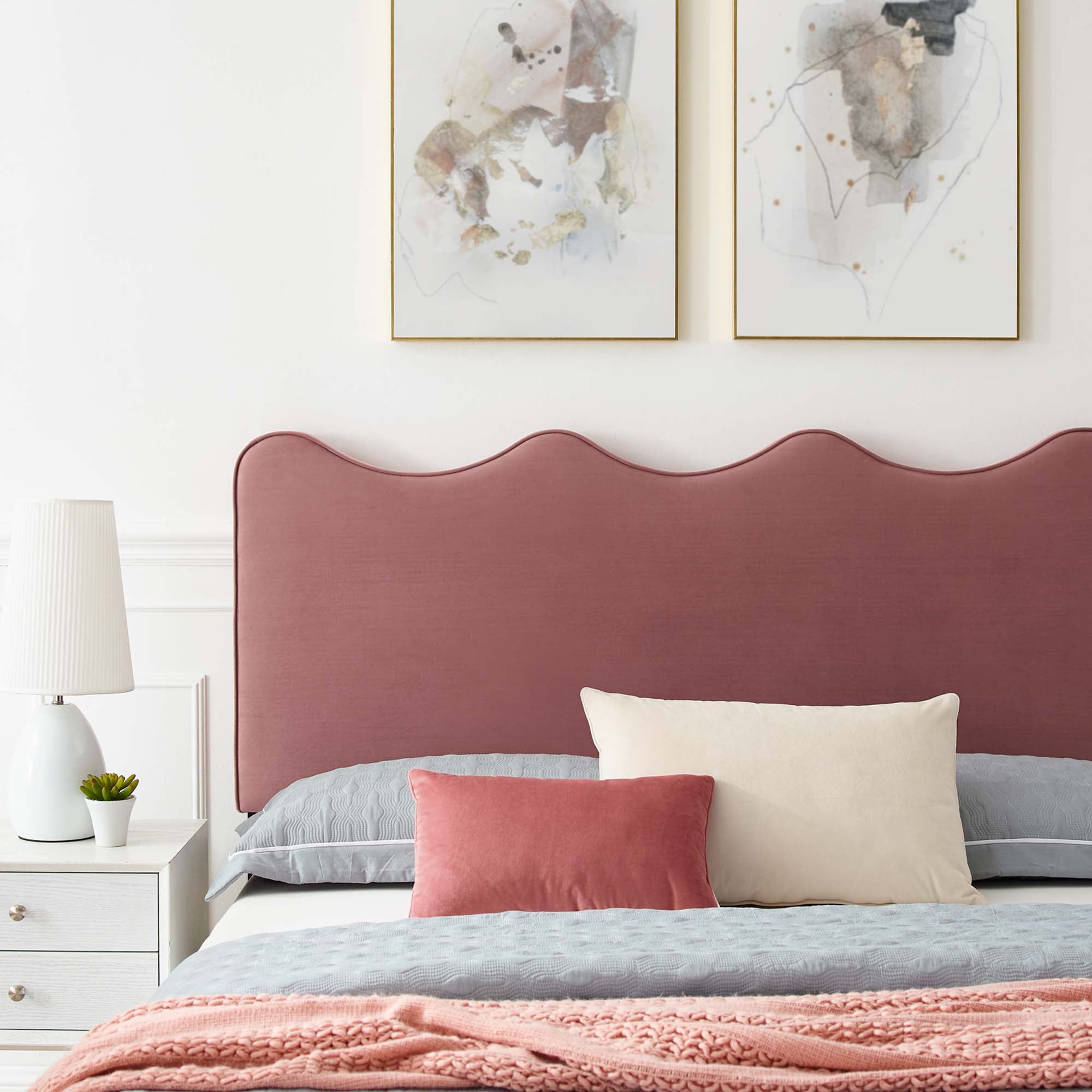 Current Performance Velvet Platform Bed With Wood and Gold Legs