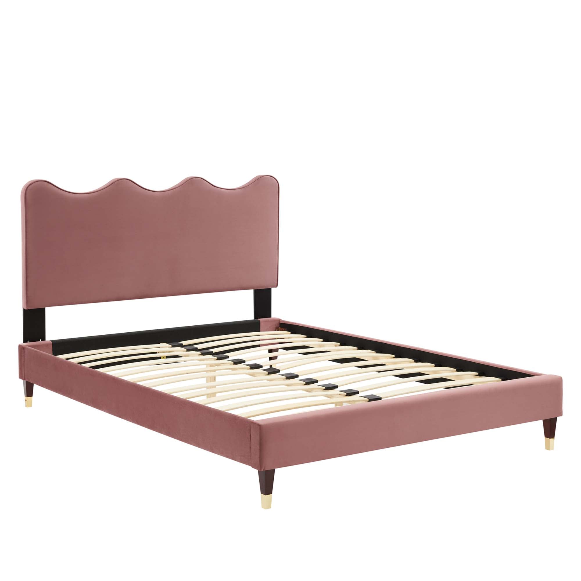 Current Performance Velvet Platform Bed With Wood and Gold Legs