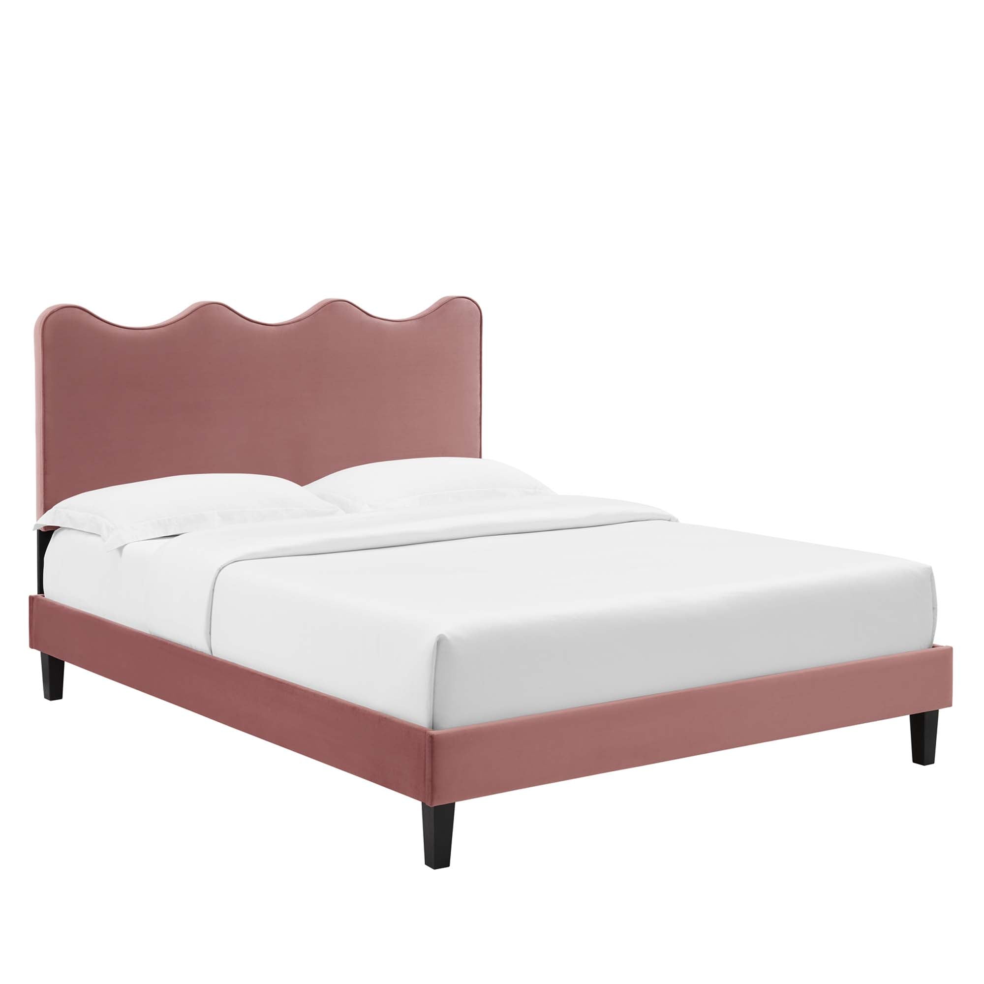 Current Performance Velvet Platform Bed With Black Wood Legs - Dusty Rose