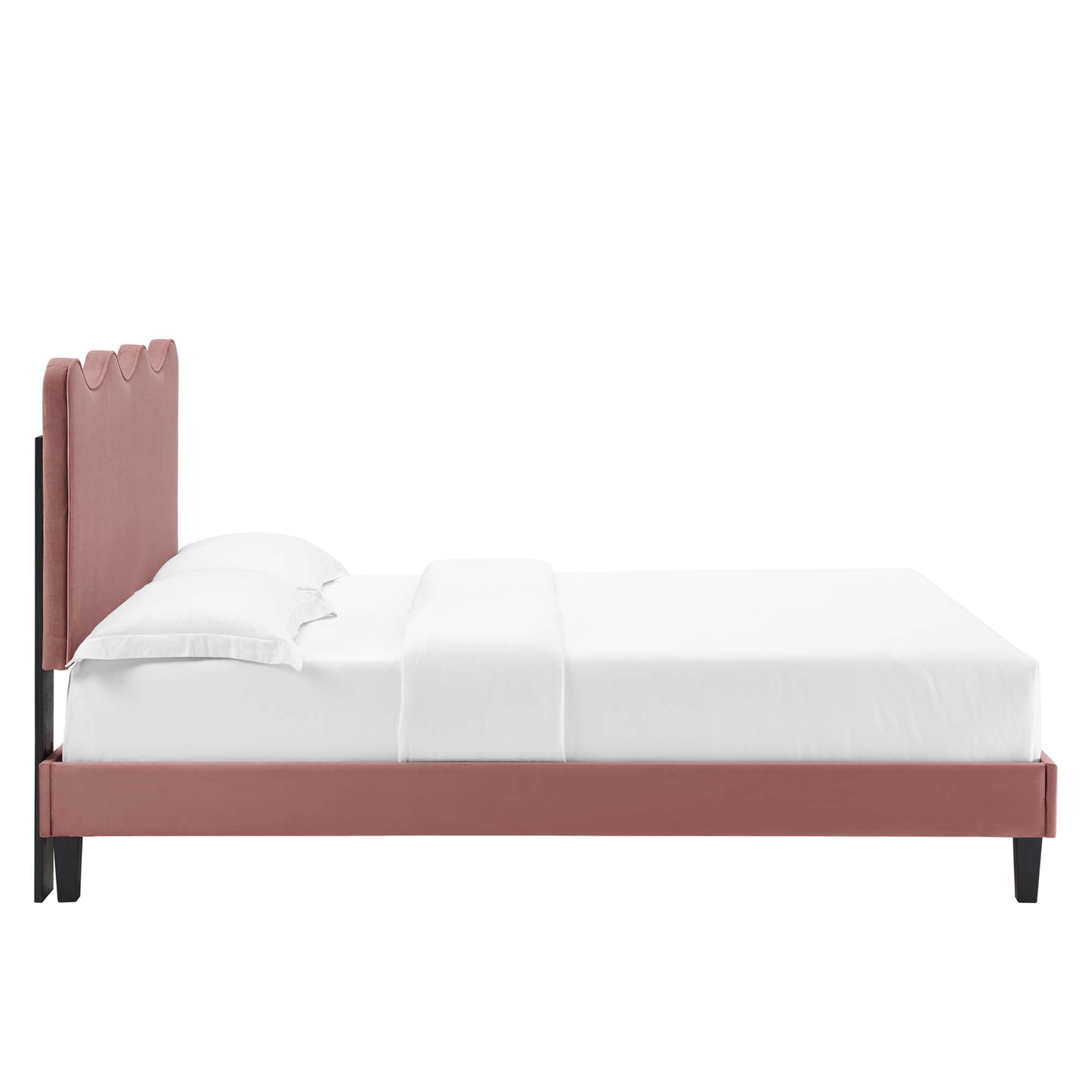 Current Performance Velvet Platform Bed With Black Wood Legs - White