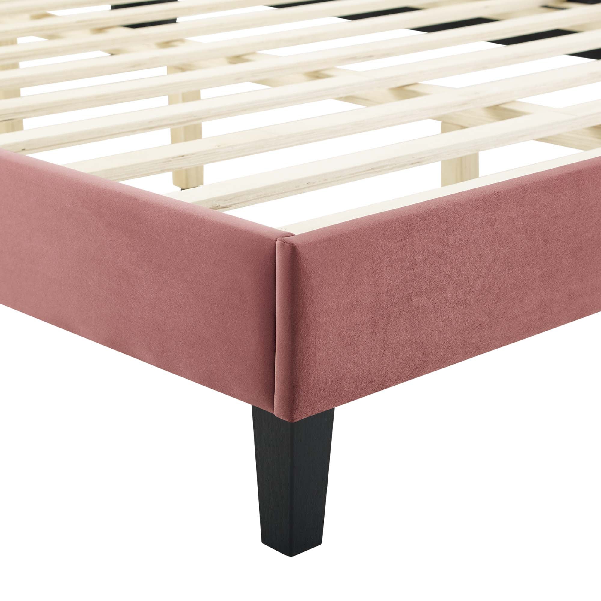 Current Performance Velvet Platform Bed With Black Wood Legs