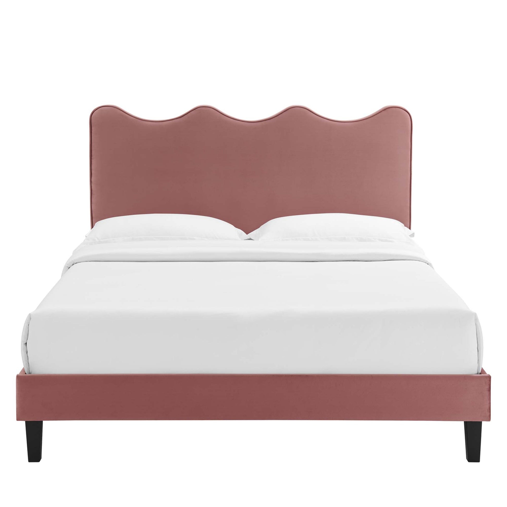 Current Performance Velvet Platform Bed With Black Wood Legs