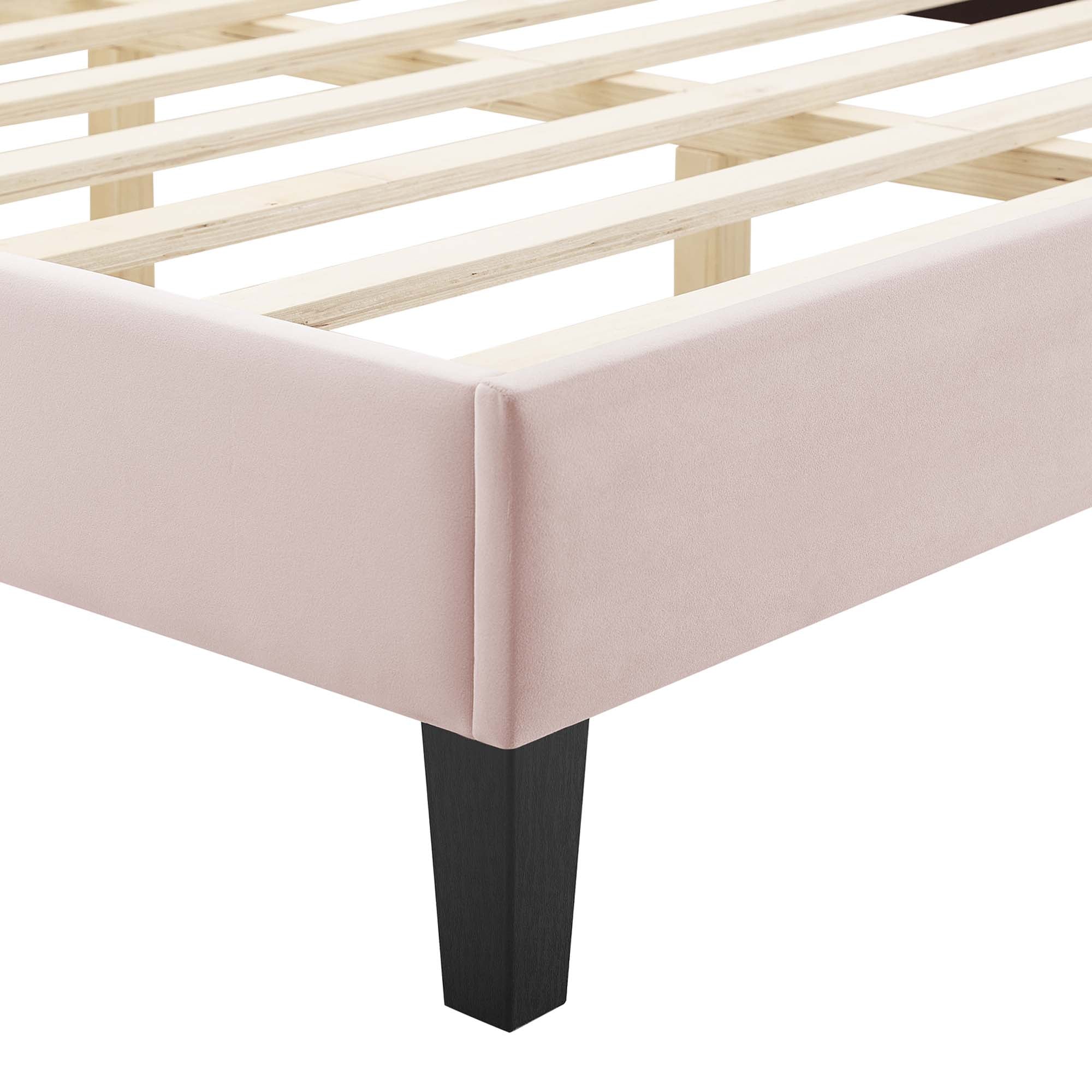 Current Performance Velvet Platform Bed With Black Wood Legs